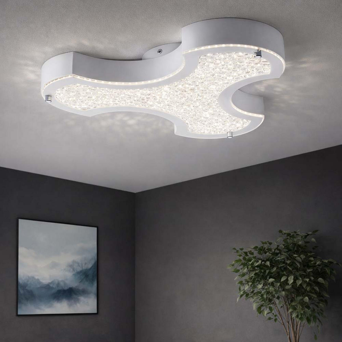 LED DECKENLEUCHTE Kristalle Weiß Metall - Weiß, Glas (37/34.3/7cm) - Globo Lighting