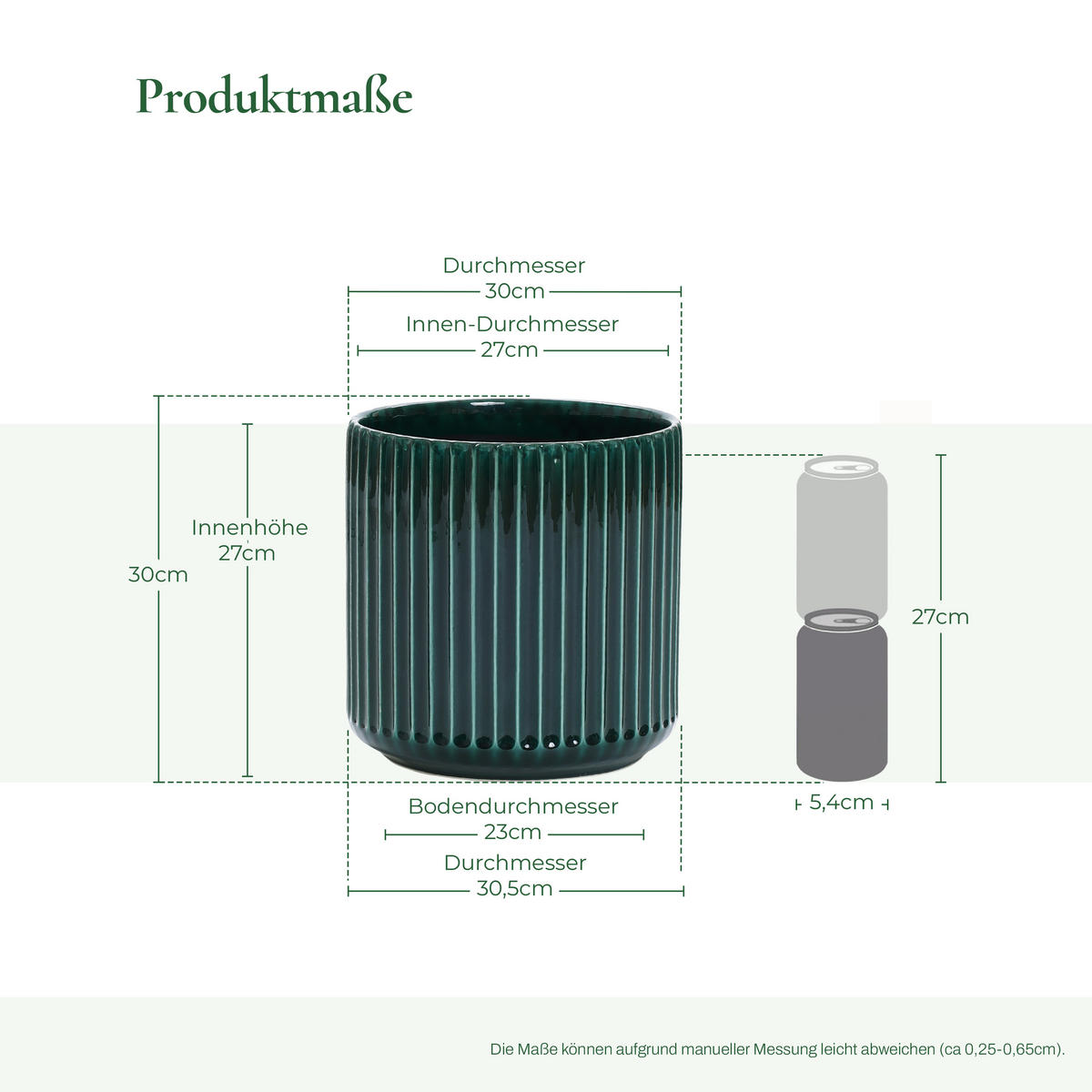 BLUMENTOPF Keramik Dunkelgrün Grün und Weiß Ø30.2xH30.3 cm - Grün, Keramik (30.3cm) - Hometopia