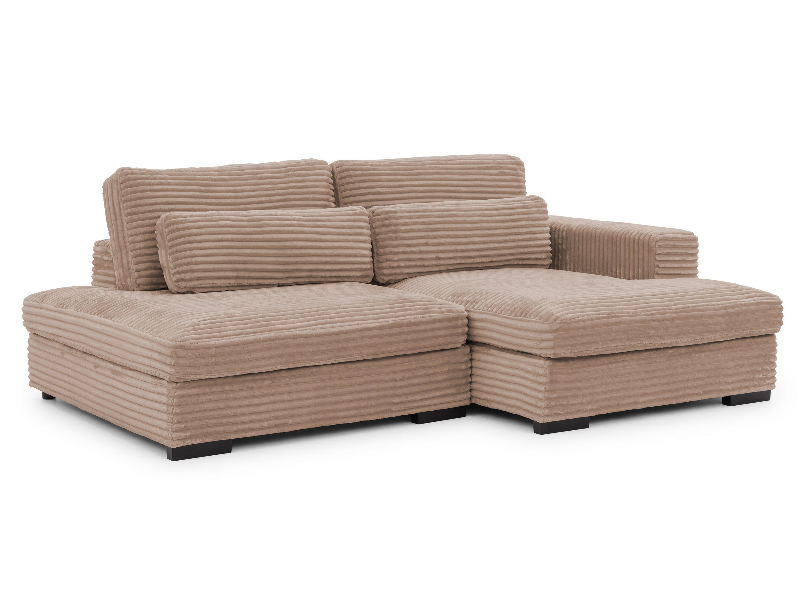 ECKSOFA Wolke mit tiefer Sitzfläche, Schlaffunktion und praktischem Bettkasten aus weichem Beige Cordstoff - Schwarz/Cappuccino, Holz/Kunststoff (225/162cm) - S-Style