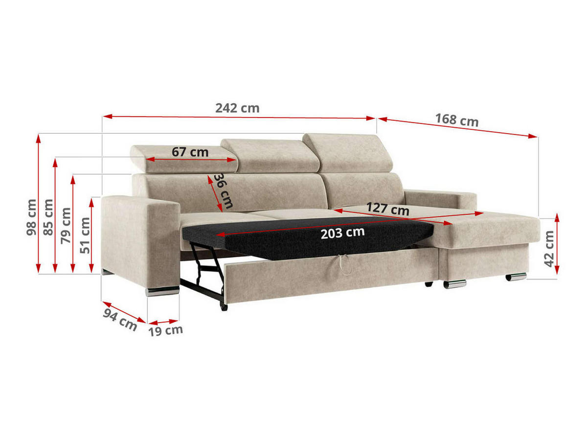 ECKSOFA FOX-L Beige - Beige/Silberfarben, Kunststoff/Textil (242/168cm) - MKS