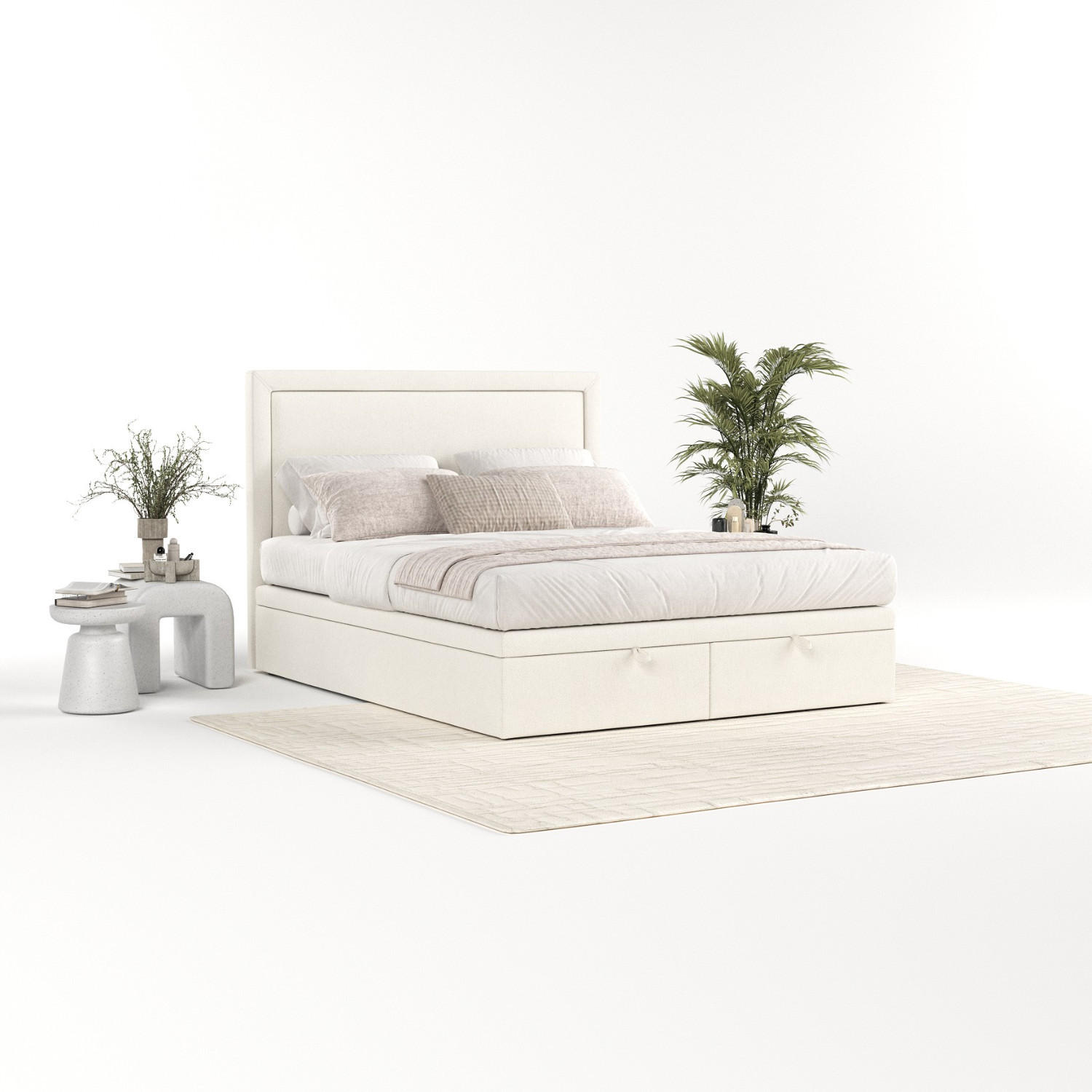 POLSTERBETT Salma mit Stauraum 120/200 cm Creme im Megan Stoff - Creme/Schwarz, Holz/Holzwerkstoff (120/200cm) - AltaBeds