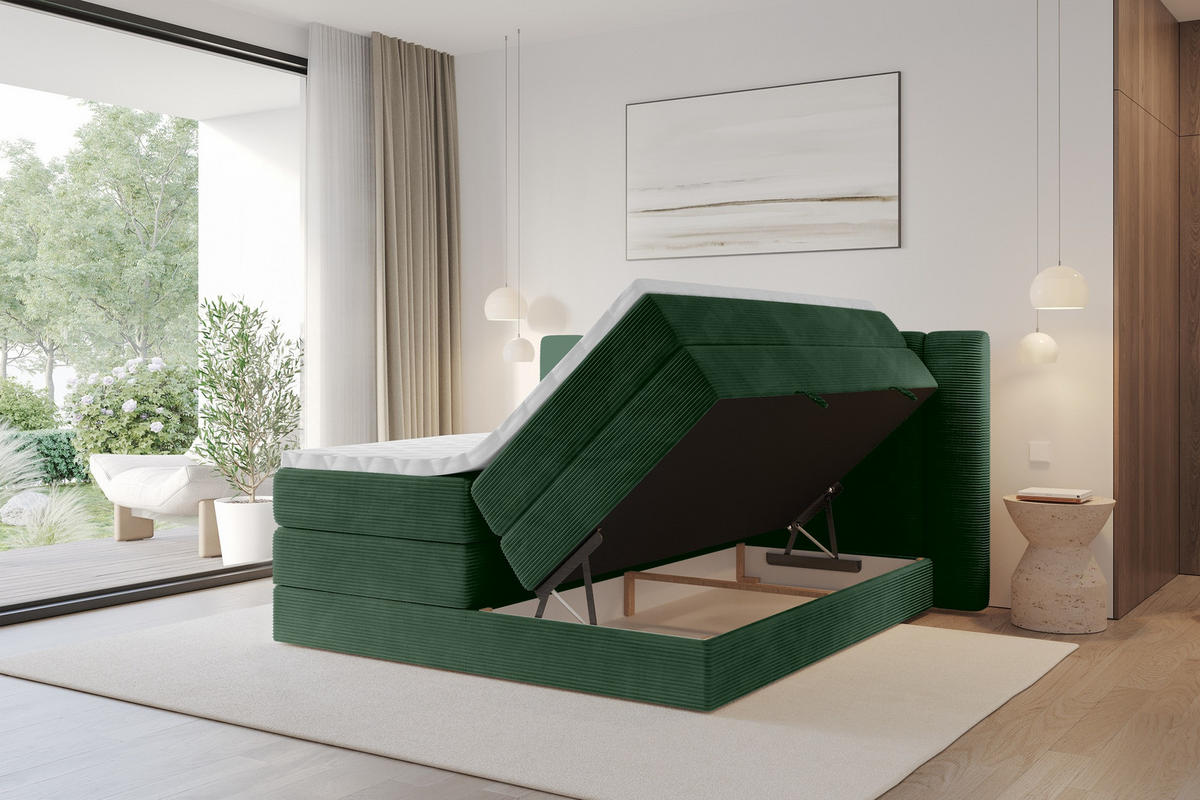 BOXSPRINGBETT mit Matratze H3/H4 - EVON KING - 140x200 cm Grün - Grün, Holzwerkstoff (140/200cm) - ALTDECOR