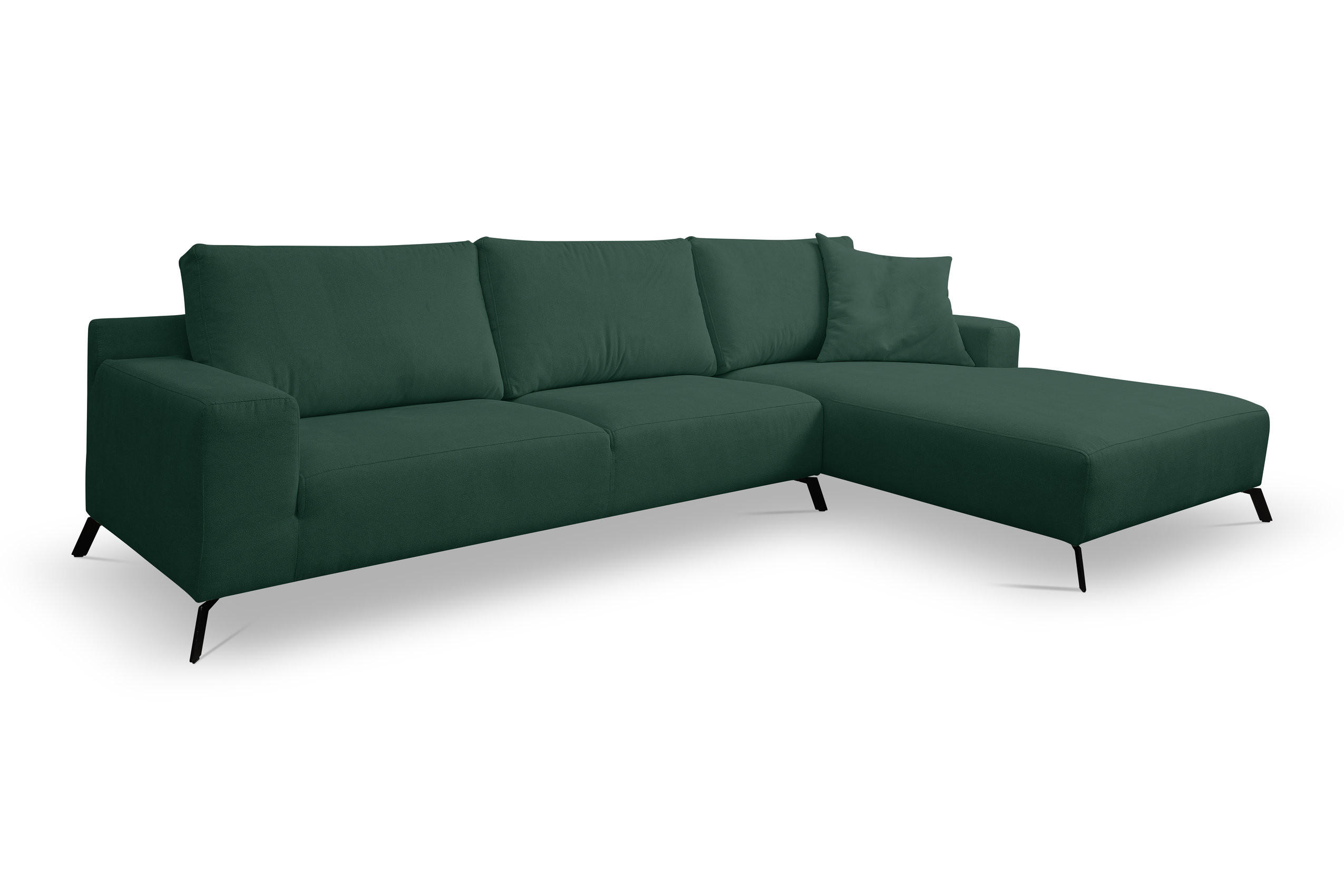 ECKSOFA Aspen in L-Form, Coach Farbe: Grün, Velourstoff, Ottomane Rechts - Grün, Textil (312/187cm) - VENASI MÖBEL