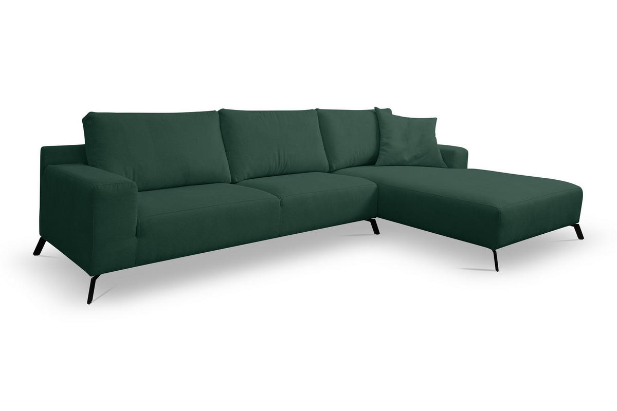 ECKSOFA Aspen in L-Form, Coach Farbe: Grün, Velourstoff, Ottomane Rechts - Grün, Textil (312/187cm) - VENASI MÖBEL