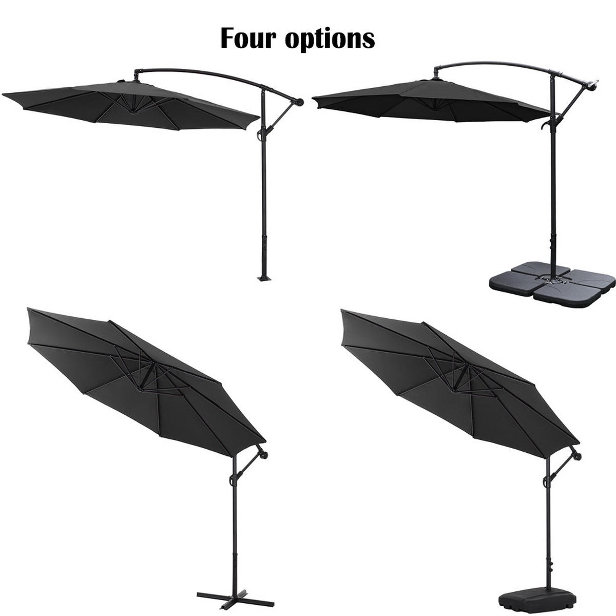 AMPELSCHIRM aus Polyester Metall in Schwarz und befüllbarer Kunststoff-Sockel mit dem Rollen UV-Schutz wetterfest drehbar 360° neigbar 60° 3 x 2.6m - Schwarz, Metall (260/50cm) - Livingandhome