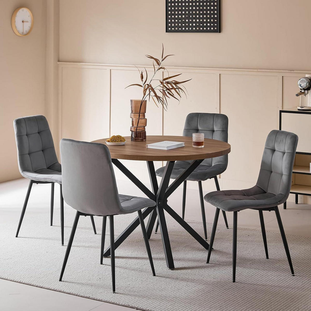 ESSZIMMERSTUHL 4er-Set Samt und Cord Grau/Schwarz - Multicolor, Textil (43/89.5/44cm)