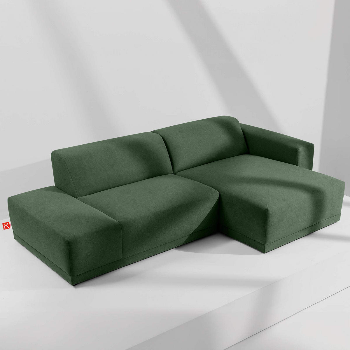 ECKSOFA RECHTS MUDI in moderner Optik mit hochwertigem Kaltschaum, Cord-Stoff, Grün - Schwarz/Grün, Textil (280/160cm) - KONSIMO®