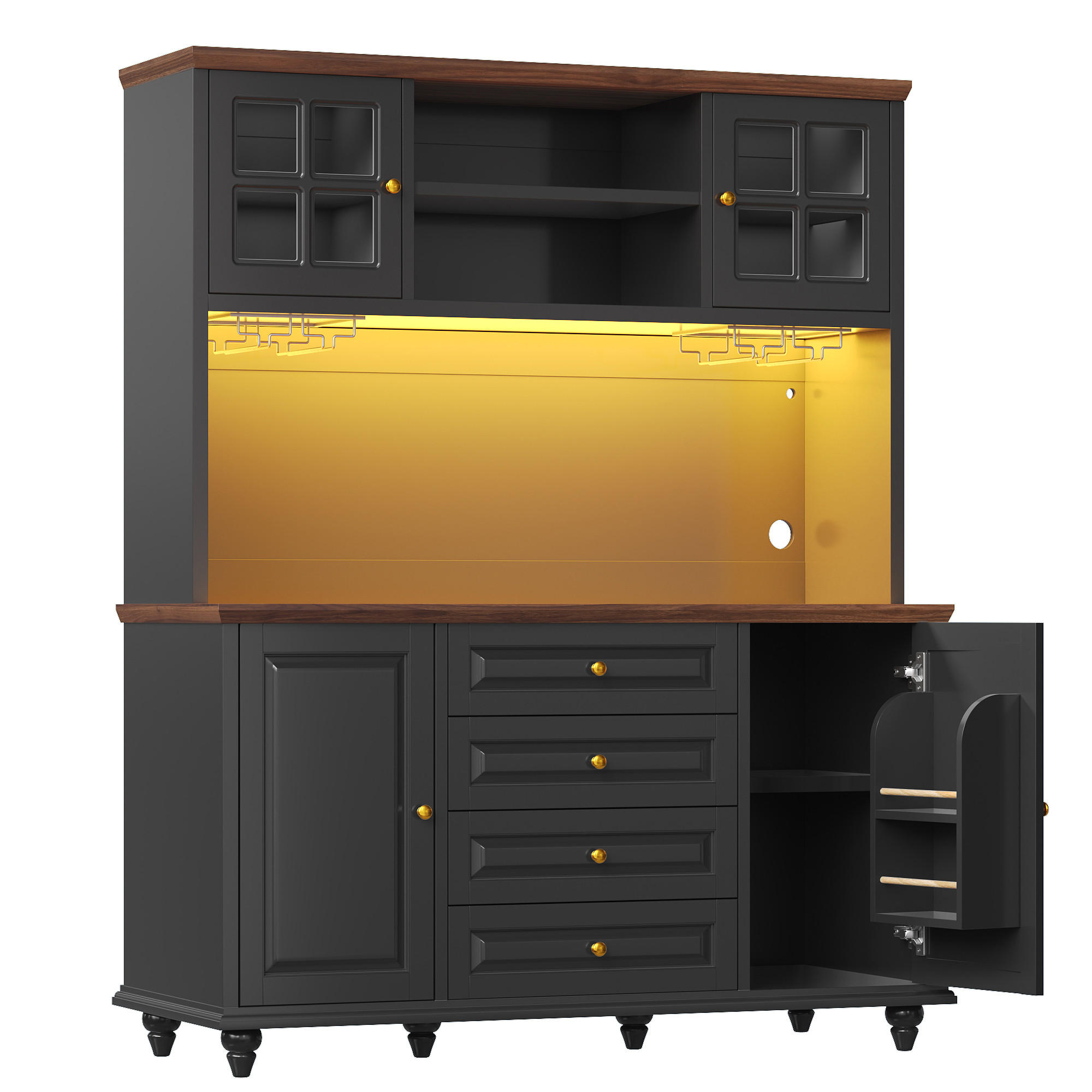 BUFFET DE-38489 140/40/179 cm mit Metall-Weinglashalter Schwarz - Schwarz, Holzwerkstoff (140/179.5/40cm) - ComfortXL