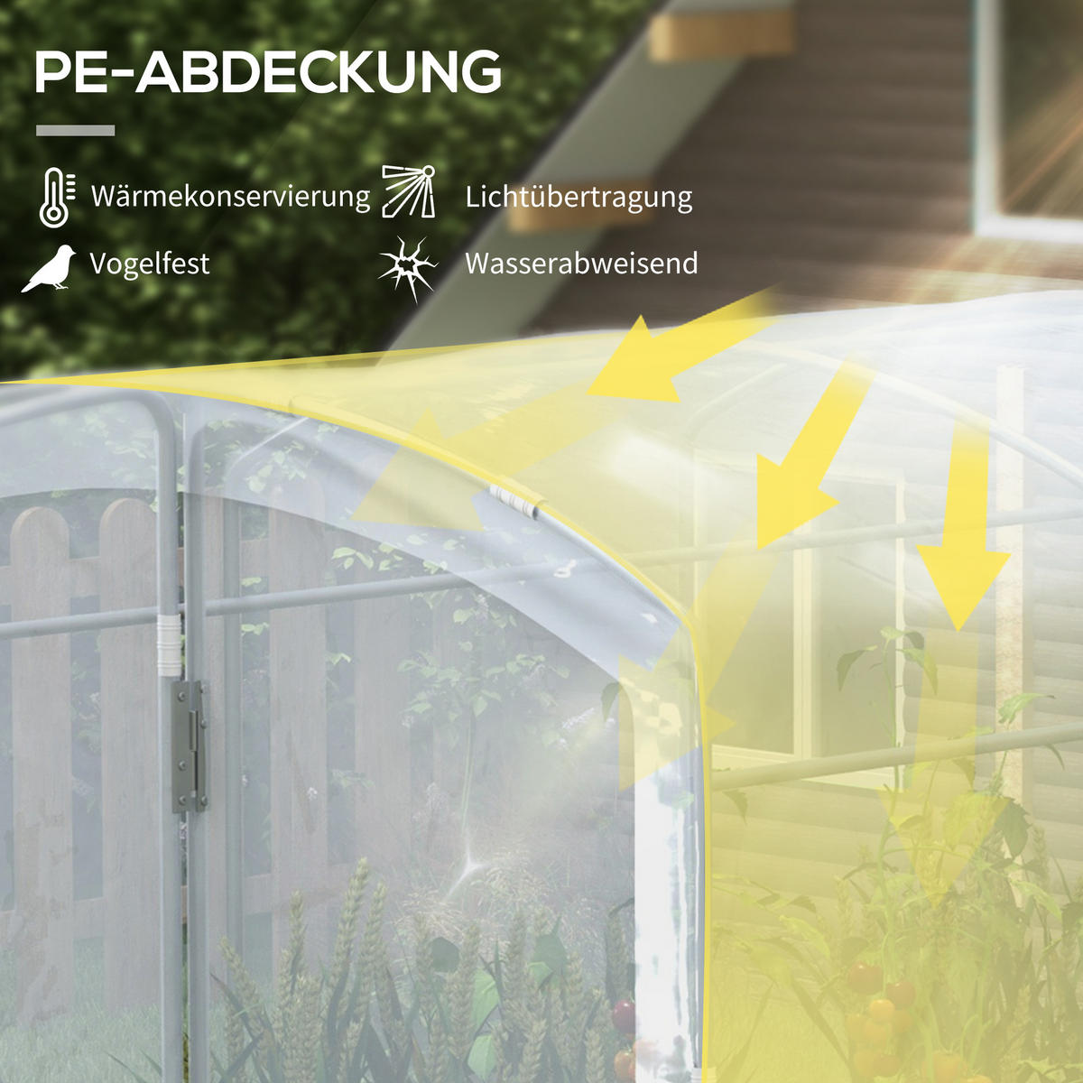 FOLIENGEWÄCHSHAUS, Tunnel-Gewächshaus mit 1 Tür, für Garten, Balkon, PE, Transparent - Transparent, Kunststoff/Metall (200/195/300cm) - Outsunny