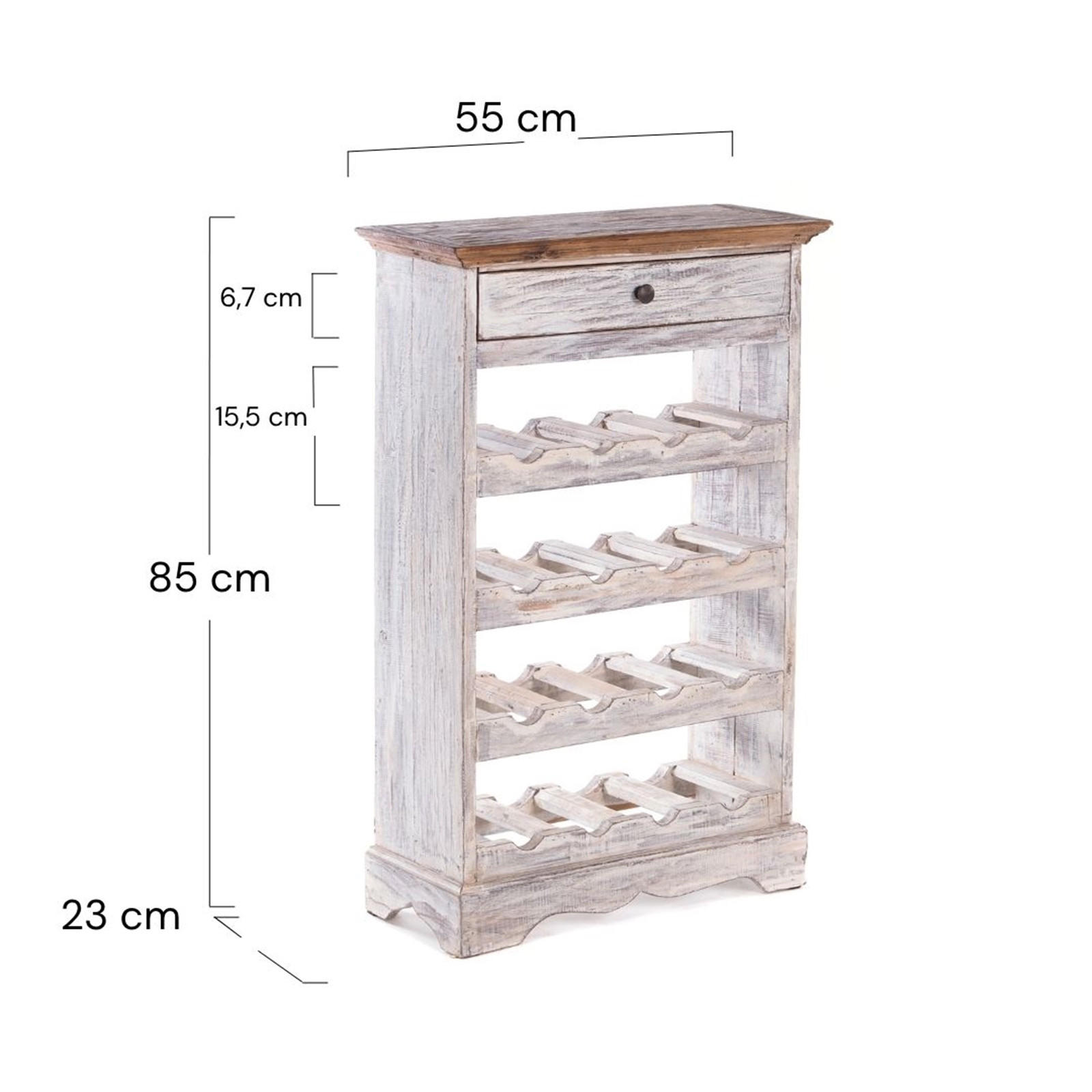 FLASCHENREGAL CORTEZ 85 Recyclingholz massiv, für 16 Flaschen, mit Schublade 05 weiß-natur - Multicolor, Holz (55/85/23cm) - DESIGN DELIGHTS