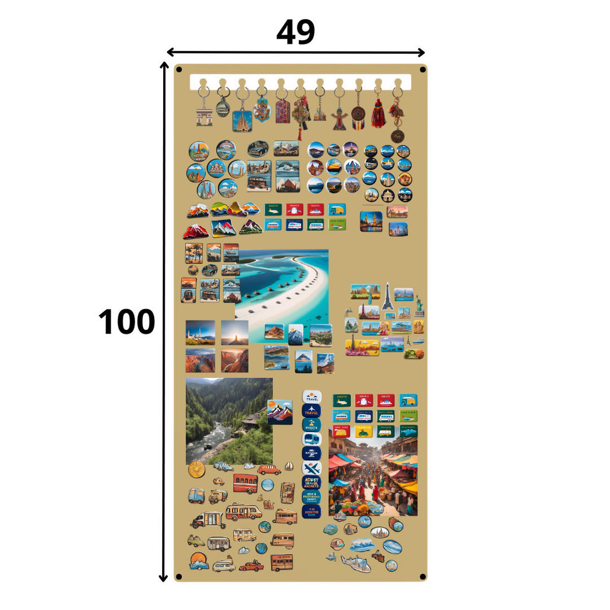 MAGNETTAFEL mit Schlüsselhaken Oben Goldfarben 49x100 cm - Goldfarben, Metall (49/100/0.7cm) - ANWICAR