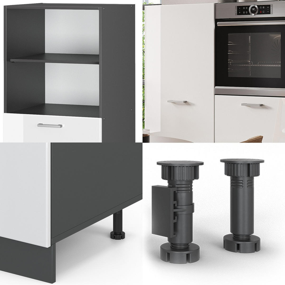 KÜCHENBLOCK R-Line Weiß Hochglanz/Anthrazit 180 cm ohne Arbeitsplatte - Weiß Hochglanz/Anthrazit, Holzwerkstoff (180/143/46cm) - Vicco