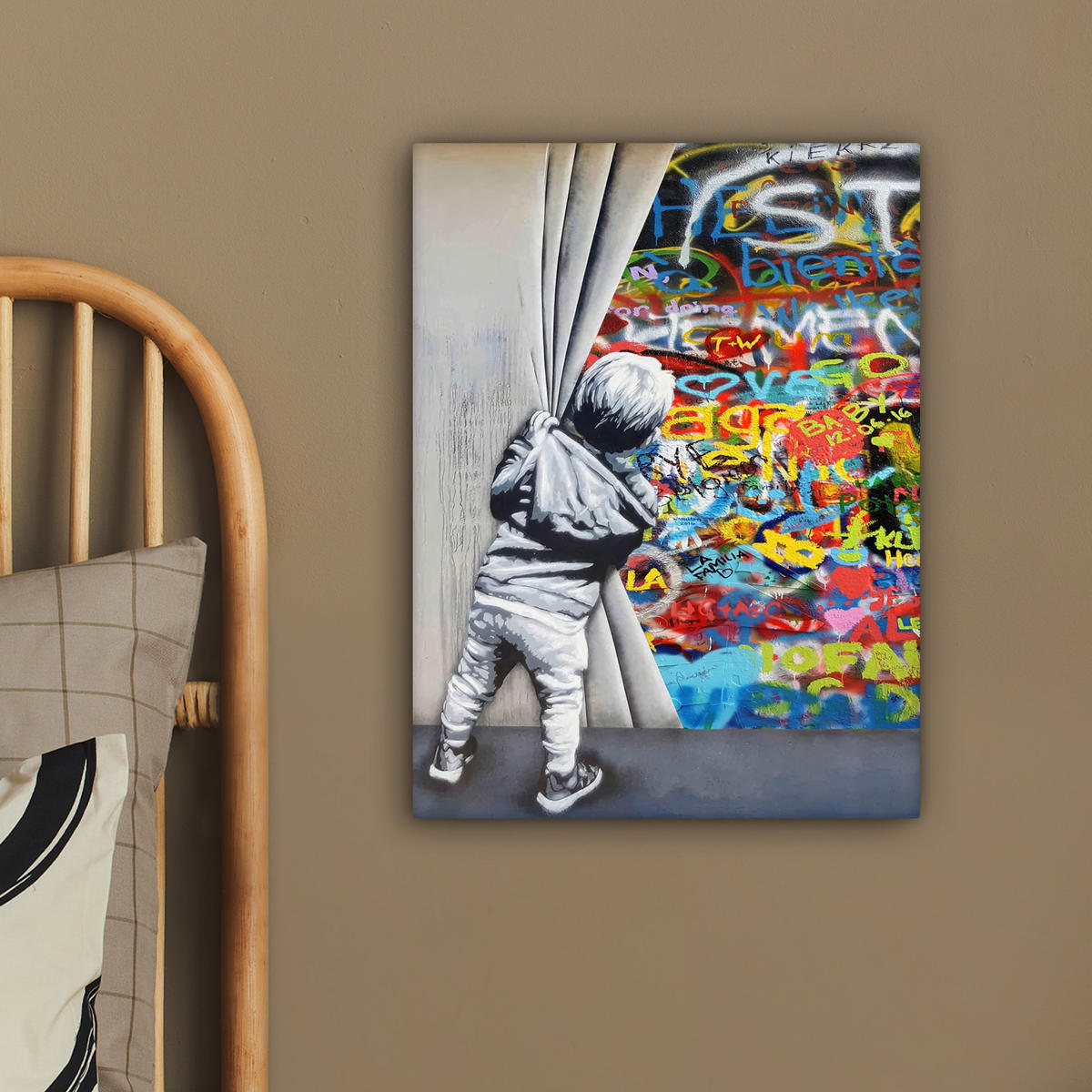 LEINWANDBILD Graffiti - Junge - Ilussie - Straßenkunst 30x40 cm - Hellgrau, Textil (30/40cm) - MuchoWow