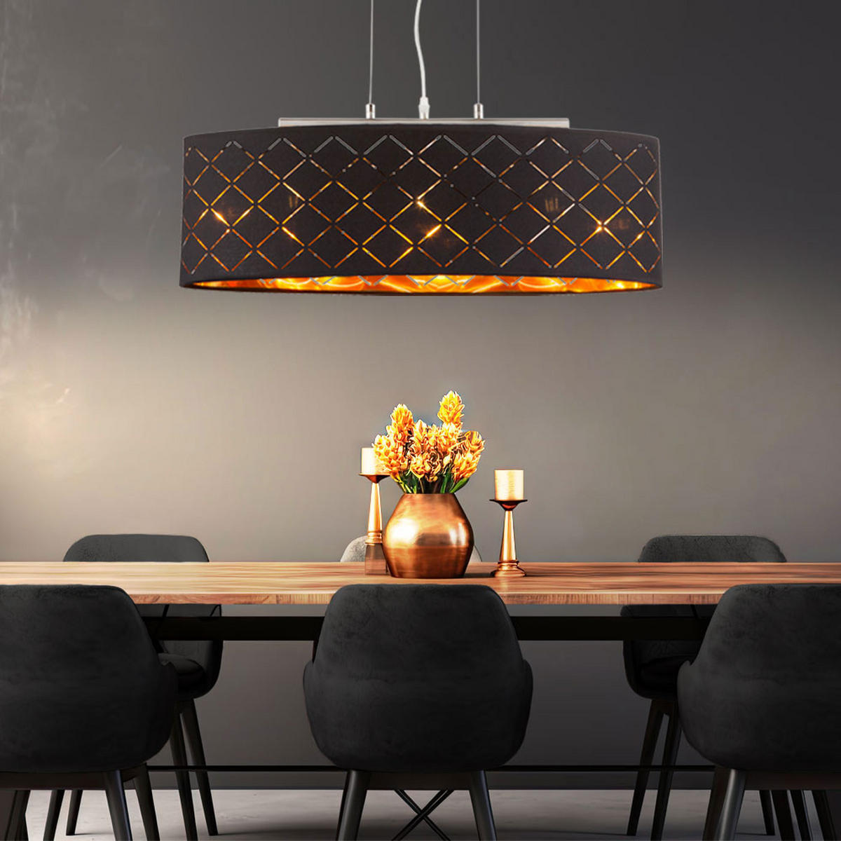 LED HÄNGELEUCHTE Textil Schwarz Gold - Schwarz, Metall (65/25/140cm) - Globo Lighting