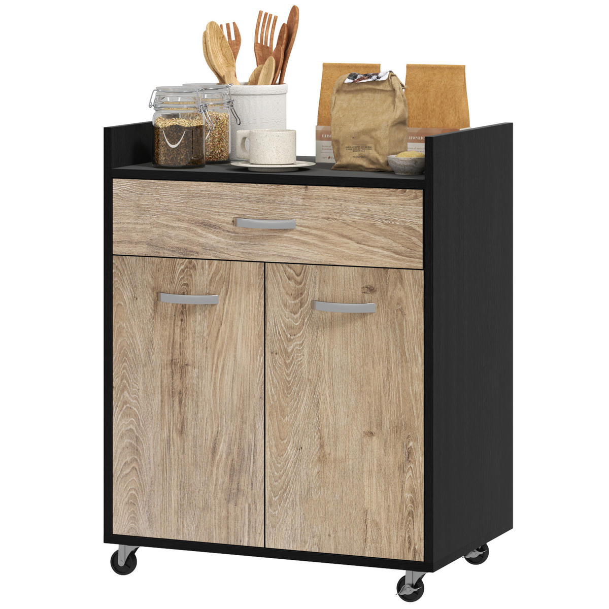 SERVIERWAGEN DE-17128 Schwarz - Schwarz, Holzwerkstoff (40/77/60cm) - ComfortXL