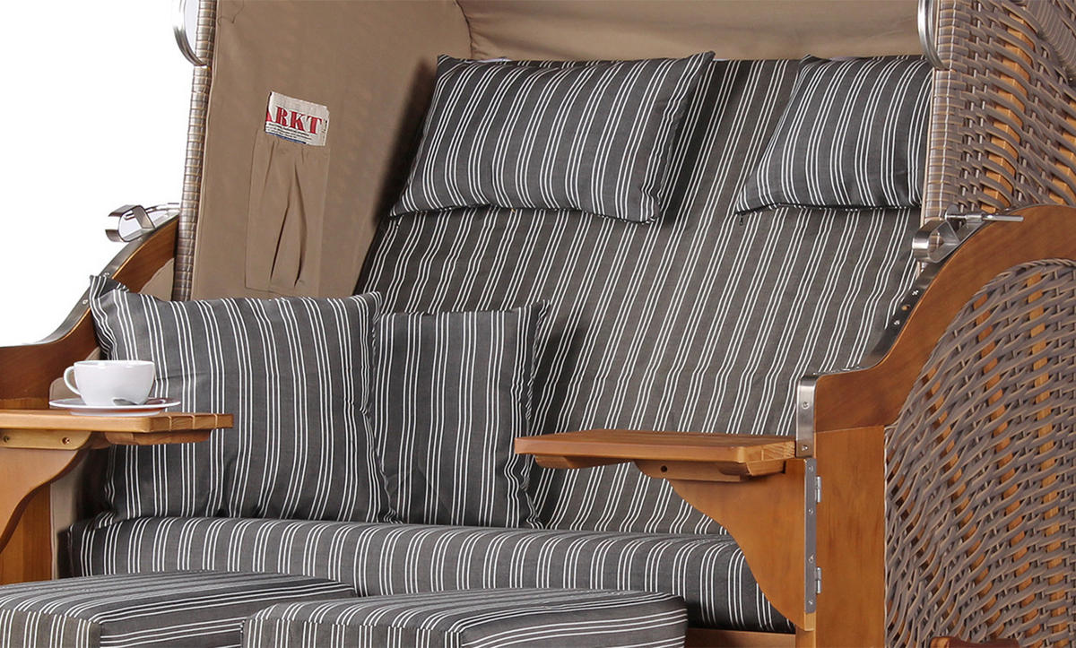 STRANDKORB Komplettset - Schleswig Pinie - PE mokka - Modell 553 - Grau, Holz (120/160/80cm) - bene living