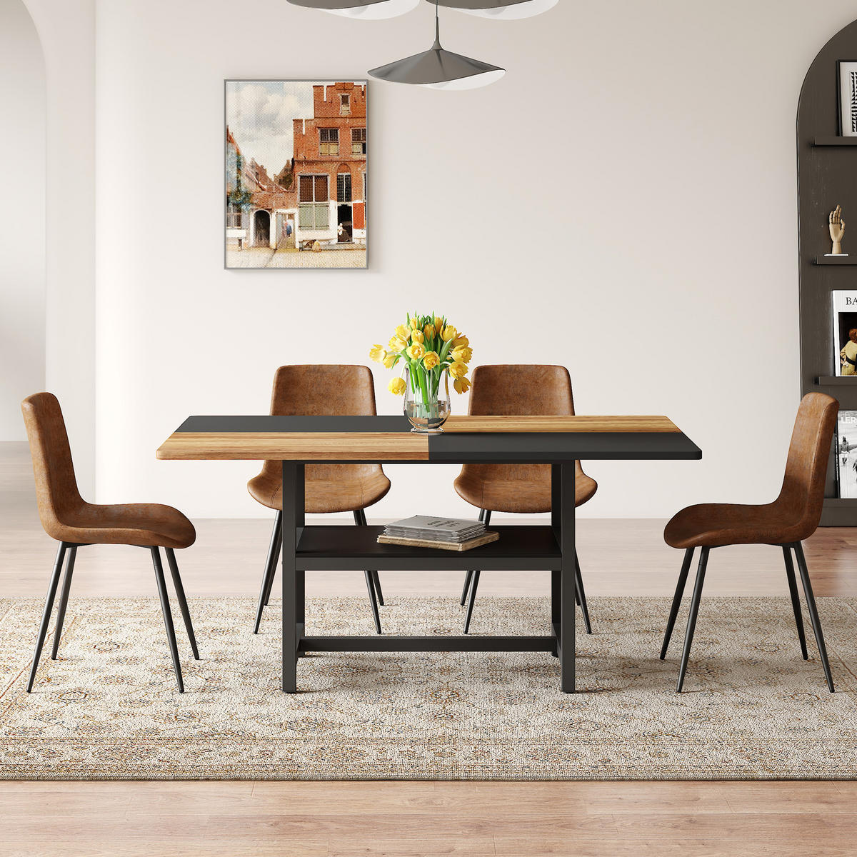 ESSGRUPPE DE-39360 5-teilig, mit Ablagefach und 4 Stühlen Braun - Braun, Holzwerkstoff (160/76/90cm) - ComfortXL