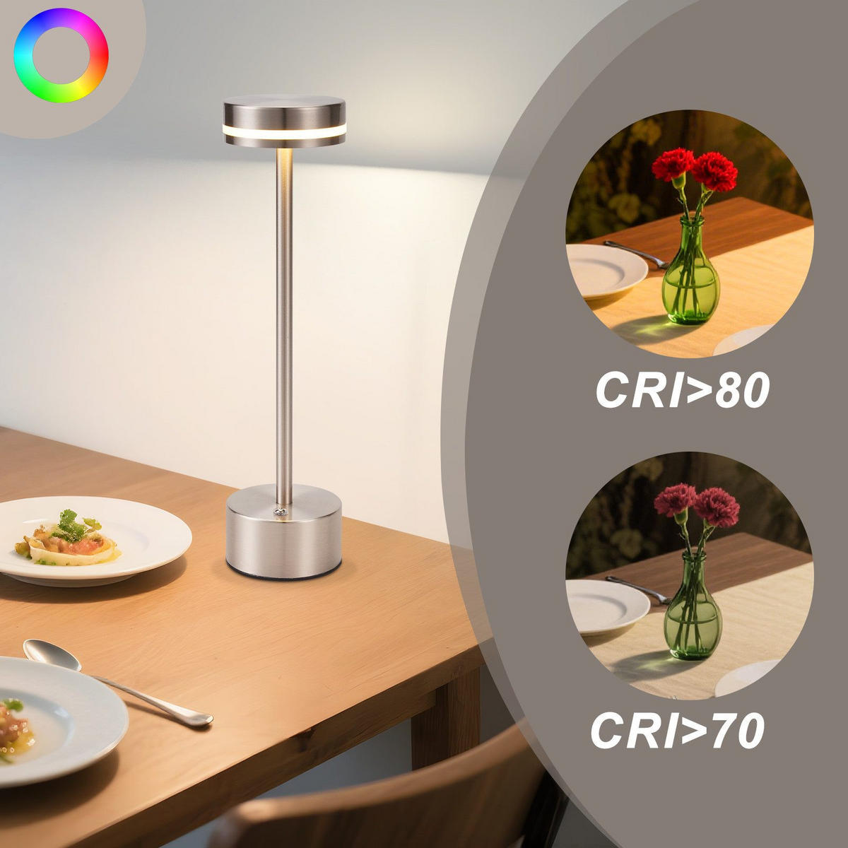 LED stolní lampa Abesser 8/8/31,5 cm (sada 2 ks) - stříbrná, kov (8/8/31.5cm) - Nettlife