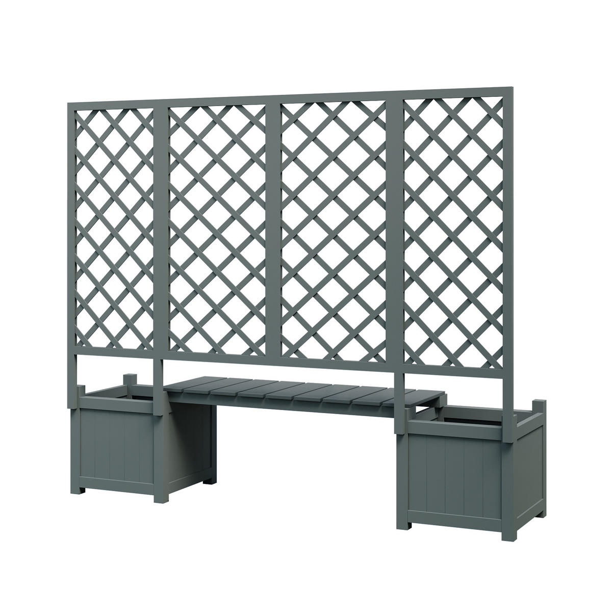 BLUMENKASTENHALTER aus Massivholz 169x145x42 cm in Grau mit Spalier & Sitzfläche - Grau, Holz (42/145/169cm) - Modfu