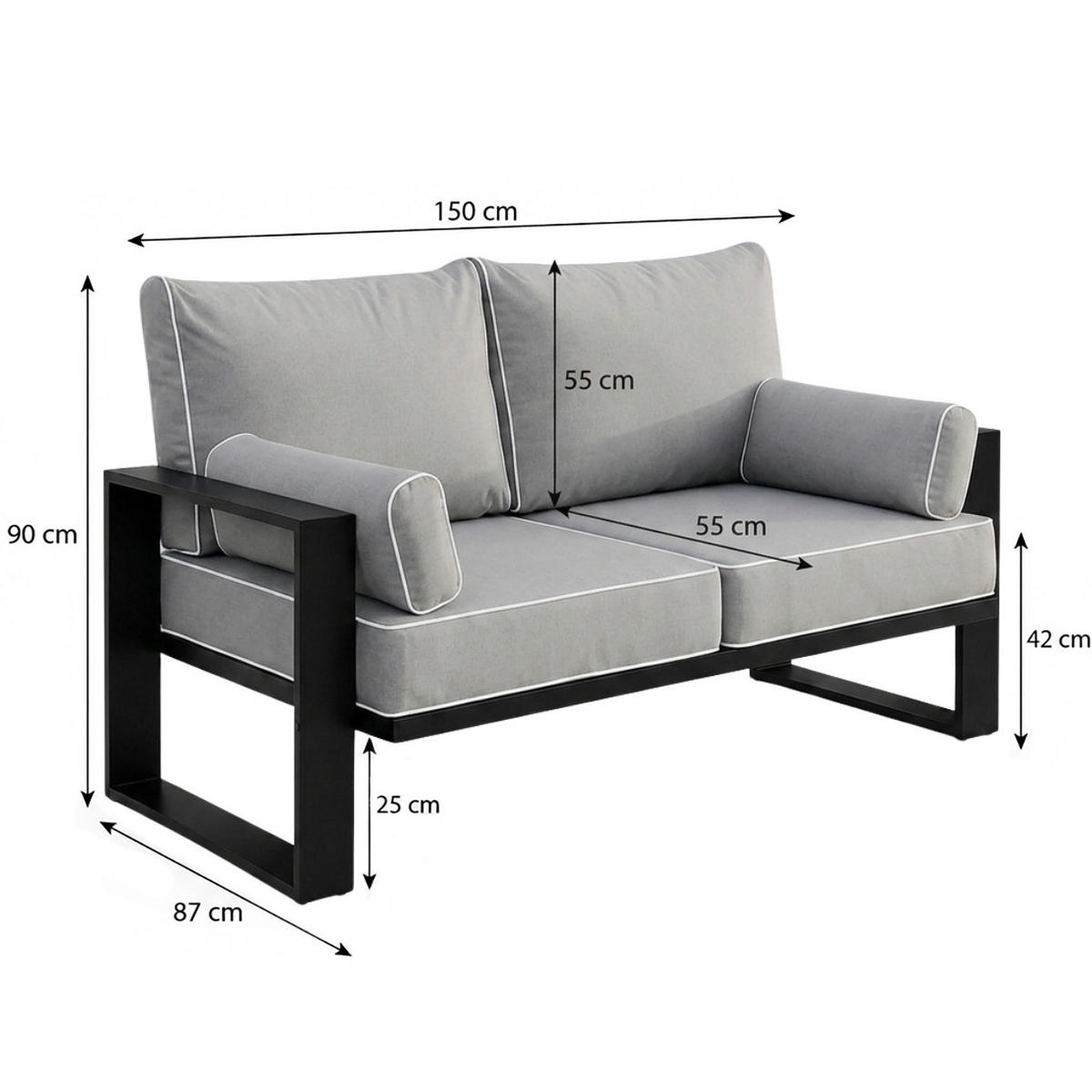 LOUNGESOFA 2-Sitzer Verdino mit Metallrahmen 150 cm Hellgrau - Grau, Metall (150/90/87cm) - Beautysofa