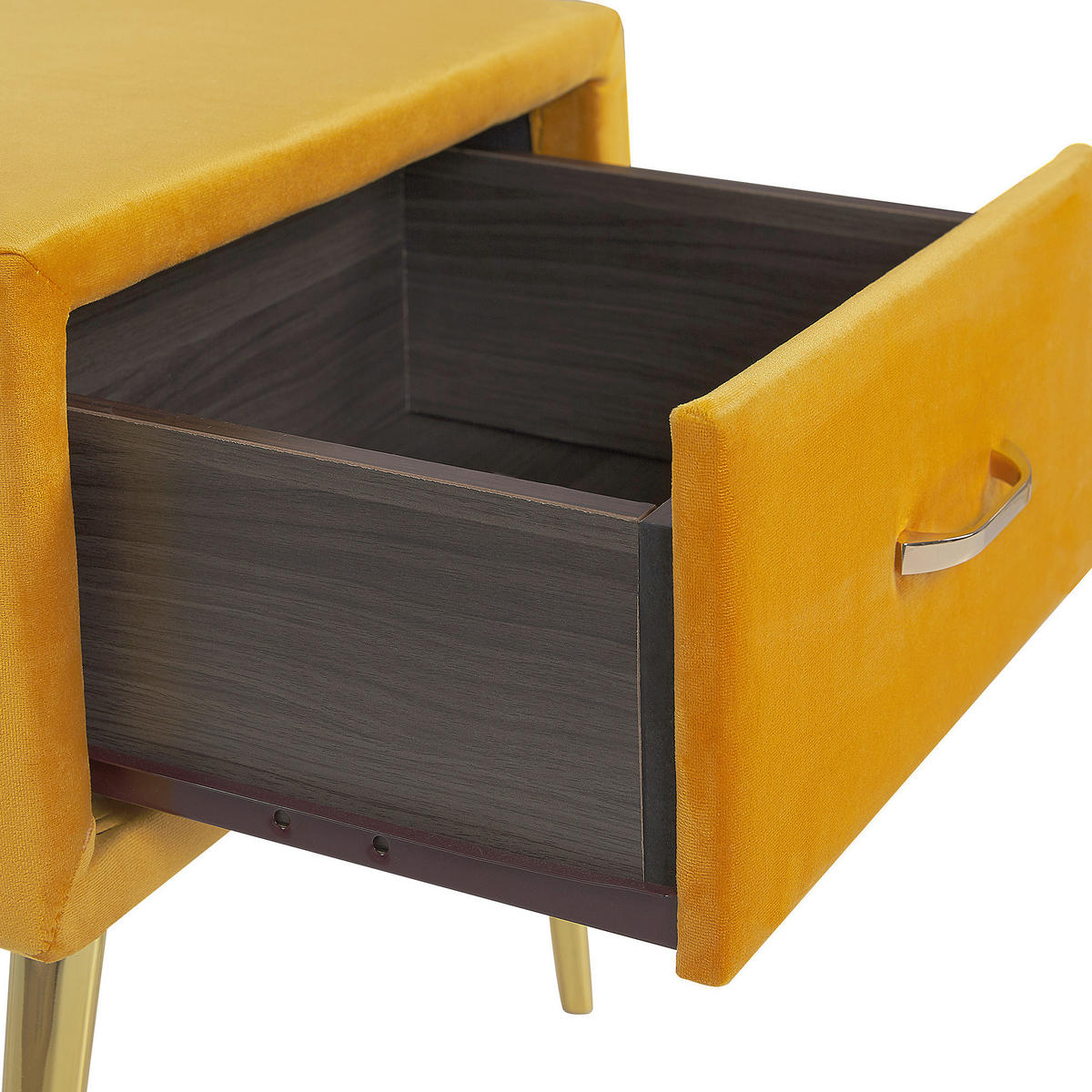 NACHTTISCH Samtstoff gelb/gold 1 Schublade 38/46/49 cm Flayat - Gelb/Goldfarben, Textil (46/49/38cm) - Beliani