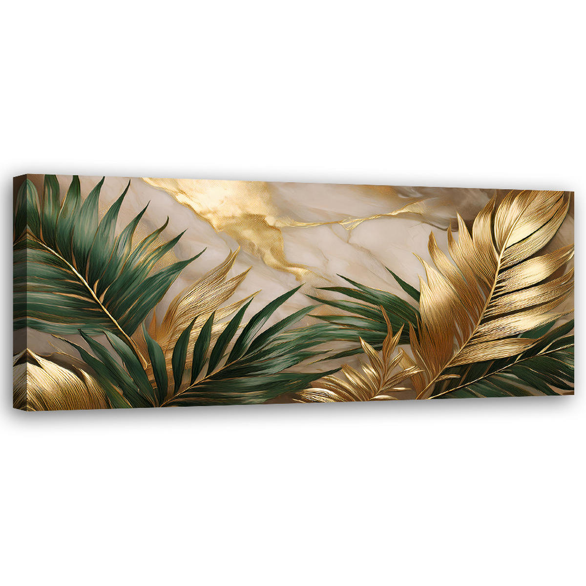 WANDBILD palmblätter auf goldenem marmorhintergrund - Goldfarben, Textil (90/30cm) - Feeby