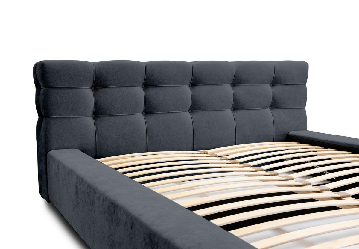POLSTERBETT aus Velvet Gretta 140x200 cm, Dunkelblau - Dunkelblau, Textil (140/200cm) - Fedve