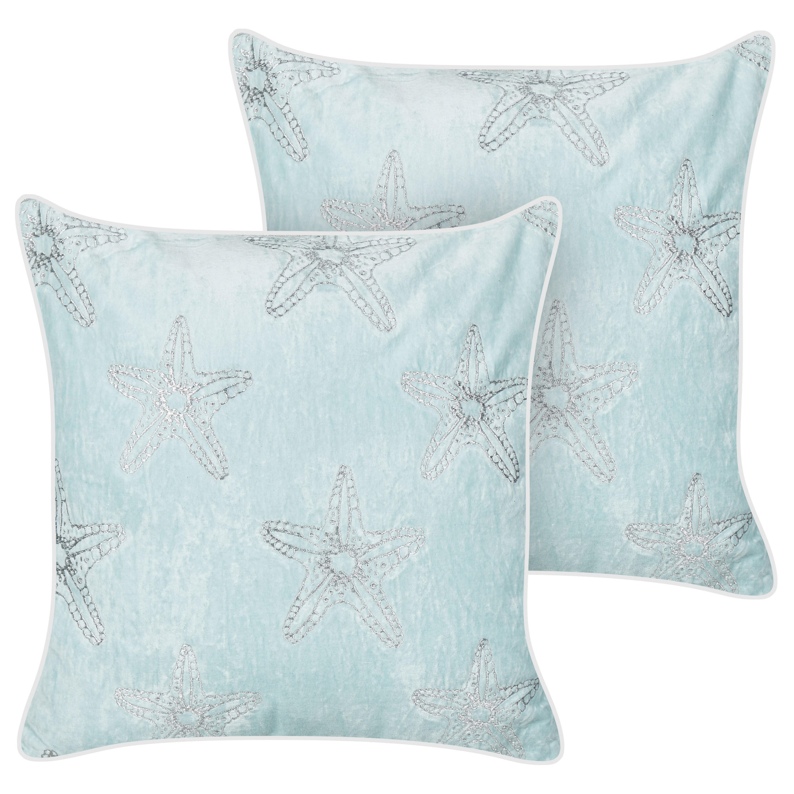 DEKOKISSEN 2er-Set Blau 45/45 cm Ceramium - Blau/Weiß, Textil (45/45cm) - Beliani
