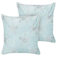 DEKOKISSEN 2er-Set Blau 45/45 cm Ceramium - Blau/Weiß, Textil (45/45cm) - Beliani