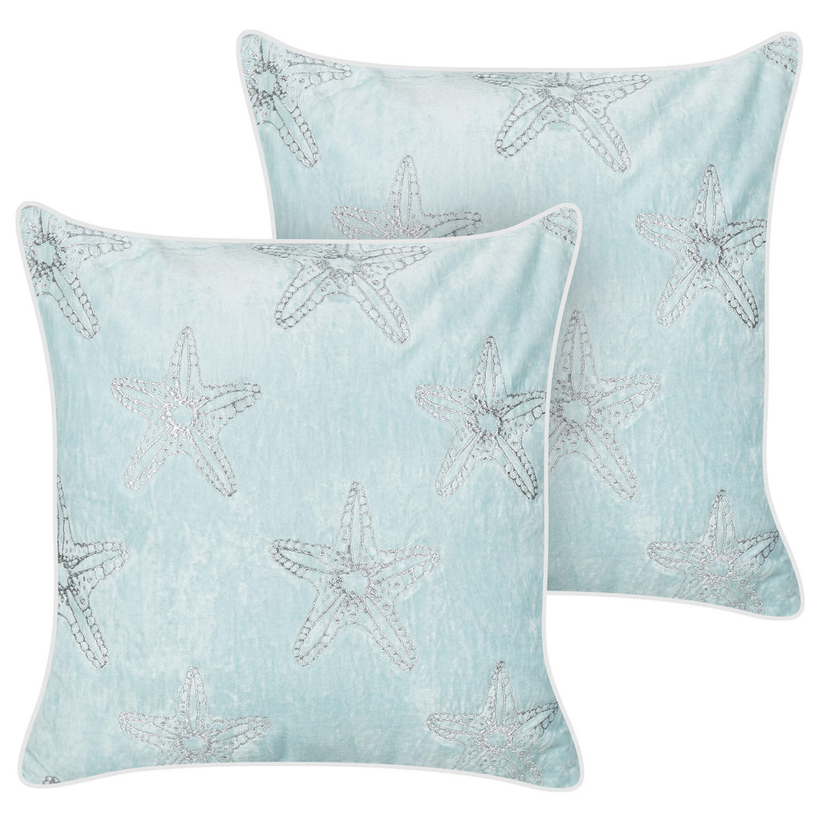 DEKOKISSEN 2er-Set Blau 45/45 cm Ceramium - Blau/Weiß, Textil (45/45cm) - Beliani