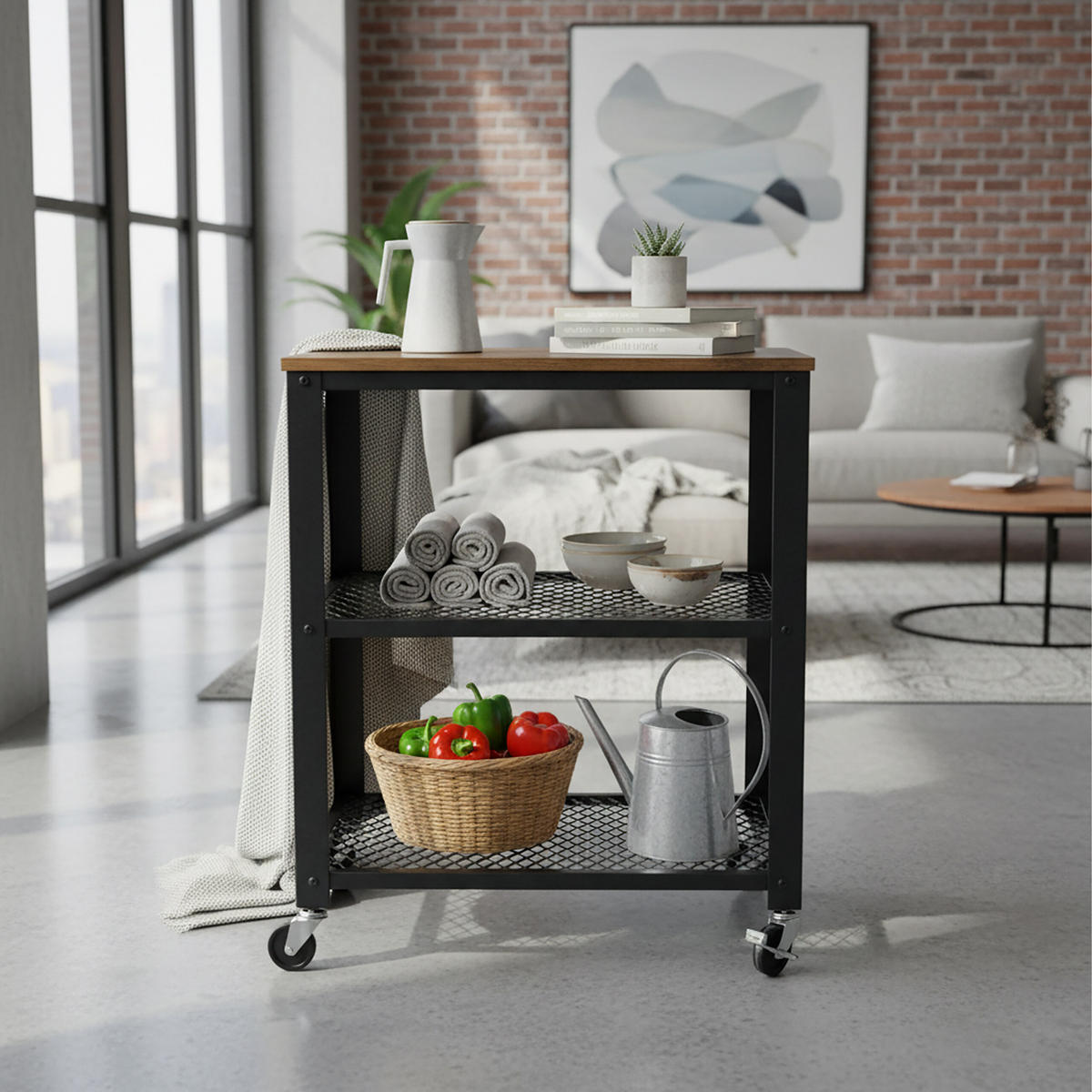 KÜCHENWAGEN - Schwarz, Holzwerkstoff/Metall (40/77.5/40cm) - Relaxdays