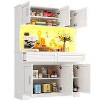 BUFFET Küchenschrank mit Arbeitsplatte, ergonomischer Höhe, LED-App-Steuerung, Weiß, 120/60/90 cm, MDF/Set - Weiß, Glas/Holzwerkstoff (108/180/40cm) - EVRYAE
