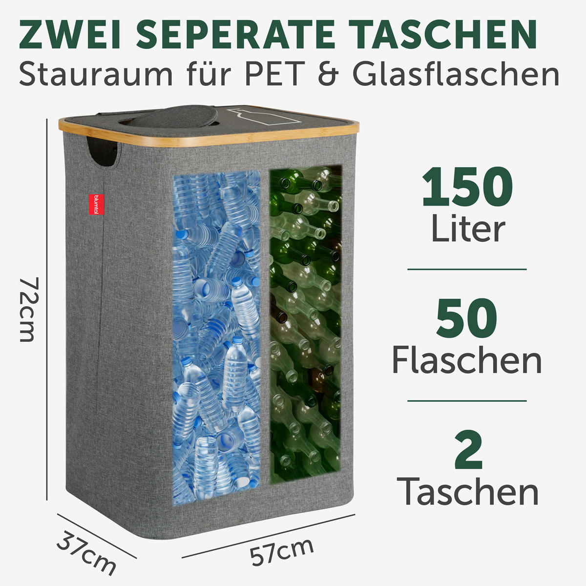 PFANDFLASCHEN-SAMMELBEHÄLTER 150L Grau (2 Fächer) - Grau, Kunststoff (37/4/57cm) - Blumtal