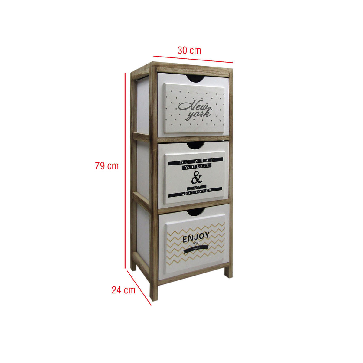 NACHTTISCH Weiß 24/30/79 cm - Weiß, Holz (24/79/30cm) - Mobili Rebecca