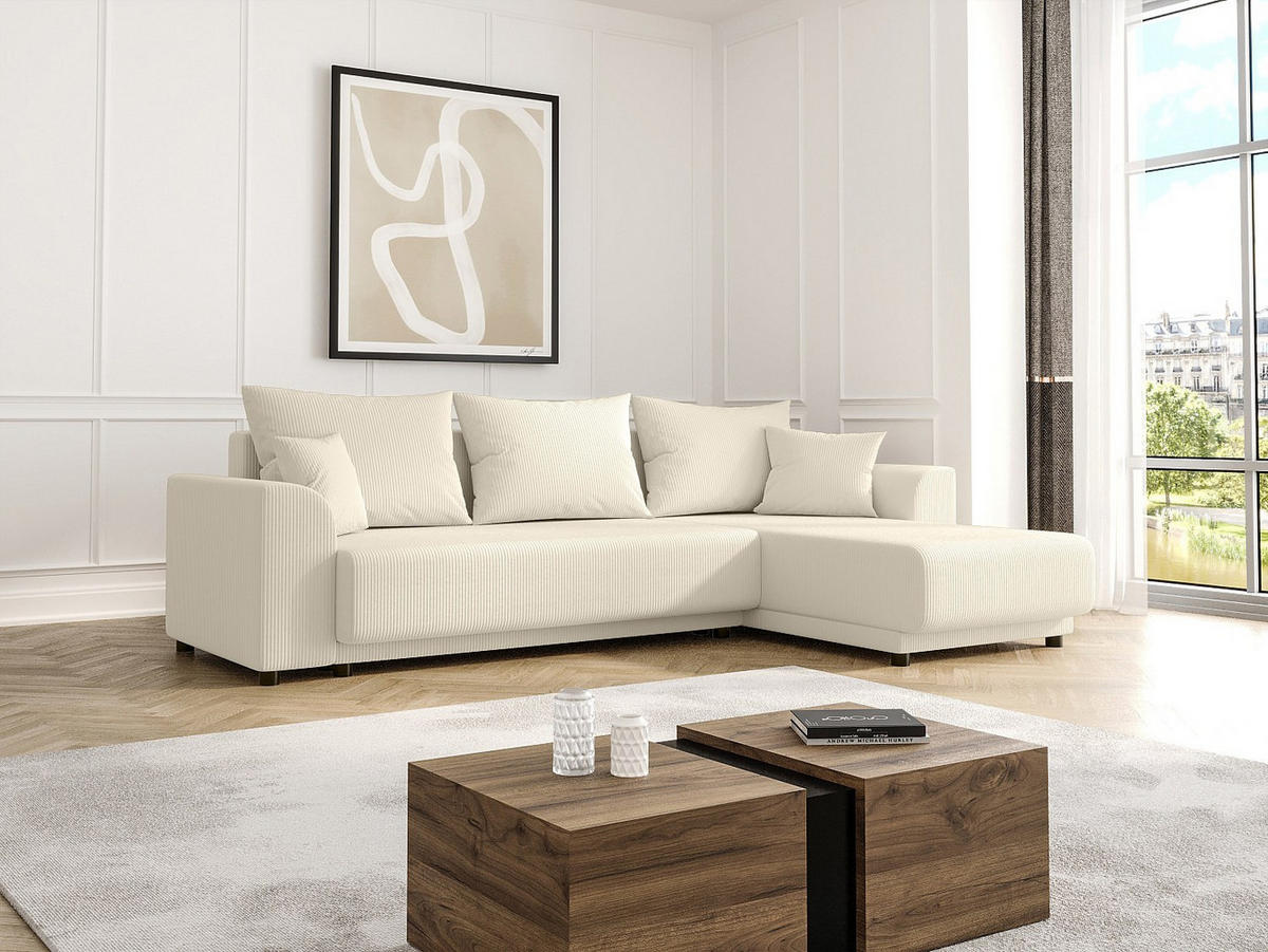 ECKSOFA mit Schlaffunktion - Ecke wechselbar - Cord - Beige - NESSARO - Beige, Textil (240/149cm) - Vente-Unique