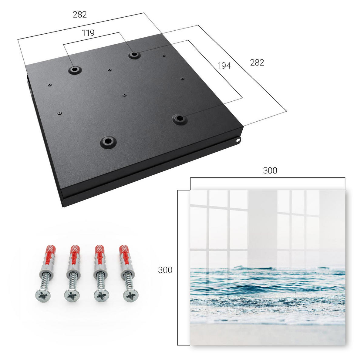 SCHLÜSSELBOX Schwarz 30x30 cm- Türöffnung nach rechts - Meeresfrieden - Blau, Metall (30/30/5cm) - TULUP