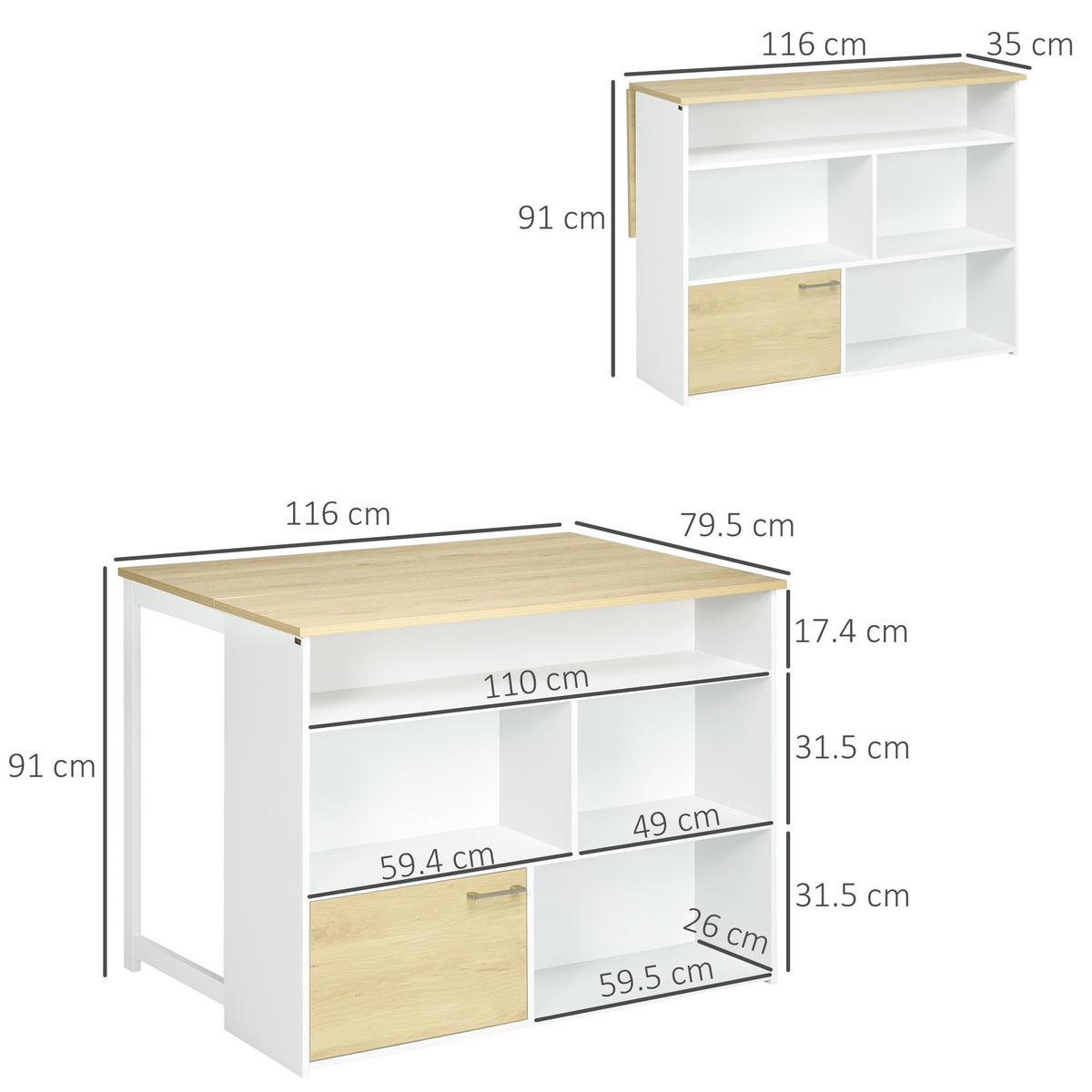 BARTISCH Weiß 1 Stück - Weiß, Kunststoff (116/79.5/91cm) - GiPP