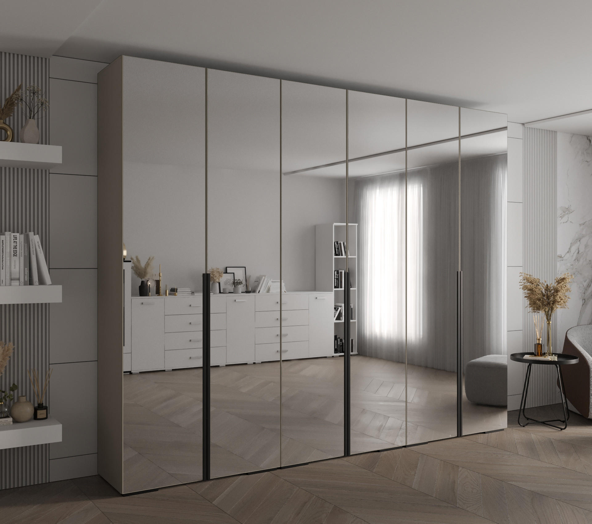 DREHTÜRENSCHRANK 236.7/300/47 6-türig - Kaschmir/Schwarz, Holz/Metall (300/236.7/47cm) - Abiks Möbel