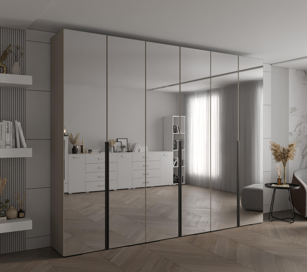 DREHTÜRENSCHRANK 236.7/300/47 6-türig - Kaschmir/Schwarz, Holz/Metall (300/236.7/47cm) - Abiks Möbel