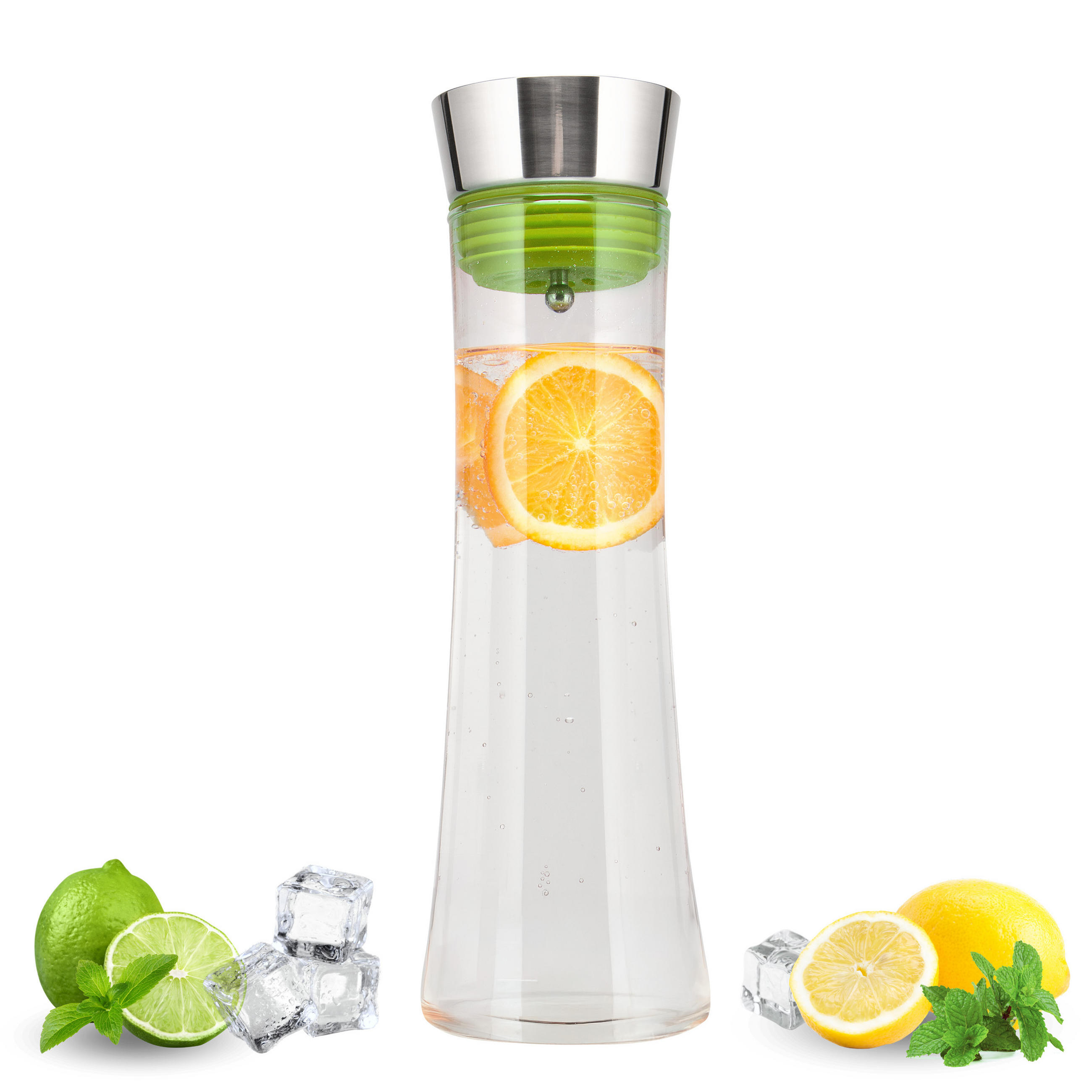 GLASKARAFFE 1 Liter CAROLA, grün, Edelstahl, Silikon - Grün, Glas (1L) - bremermann