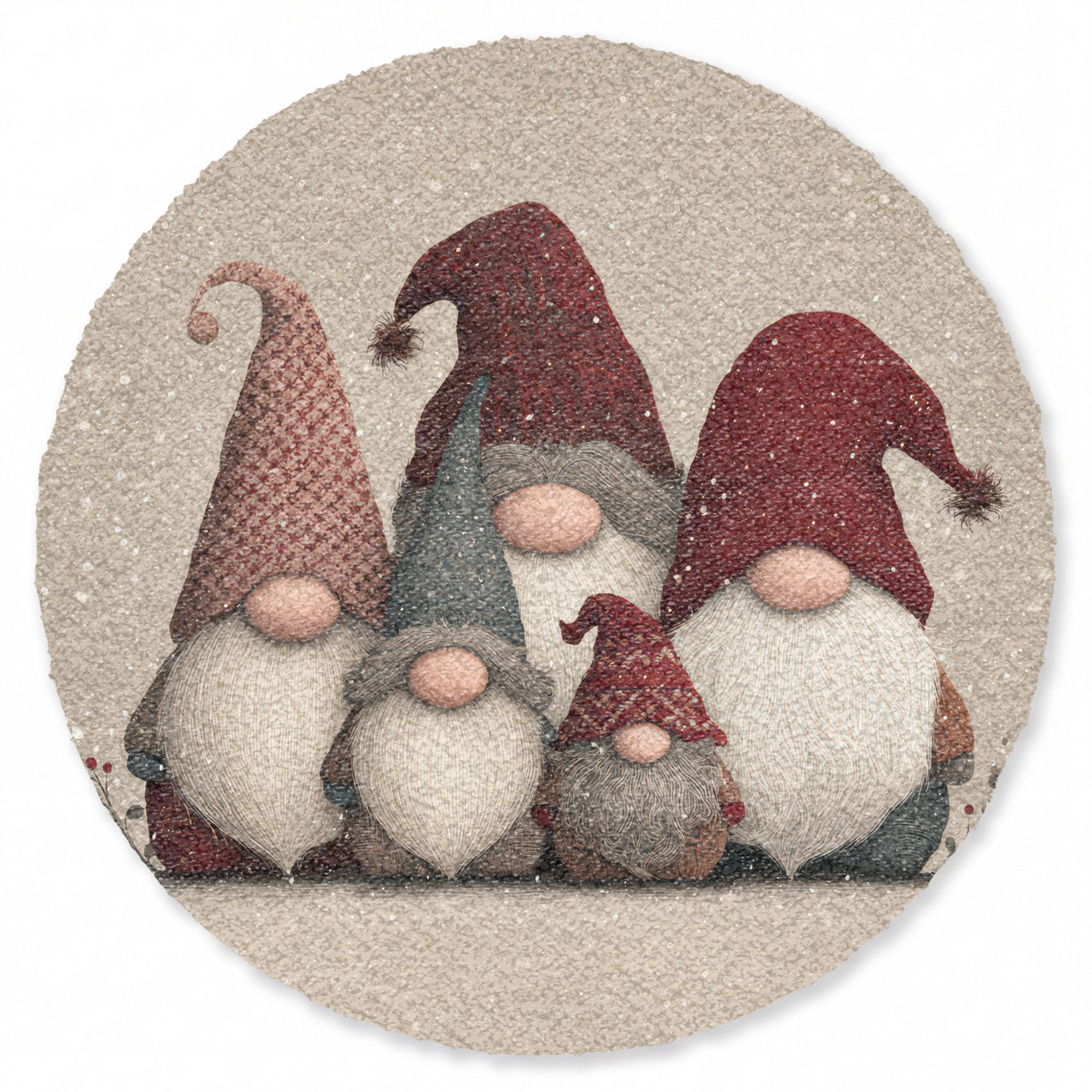 FUSSMATTE Wichtel - Weihnachten - Schnee - Zipfelmützen Türmatte 90x90 cm - Beige, Kunststoff/Textil (90/0.4cm) - MuchoWow