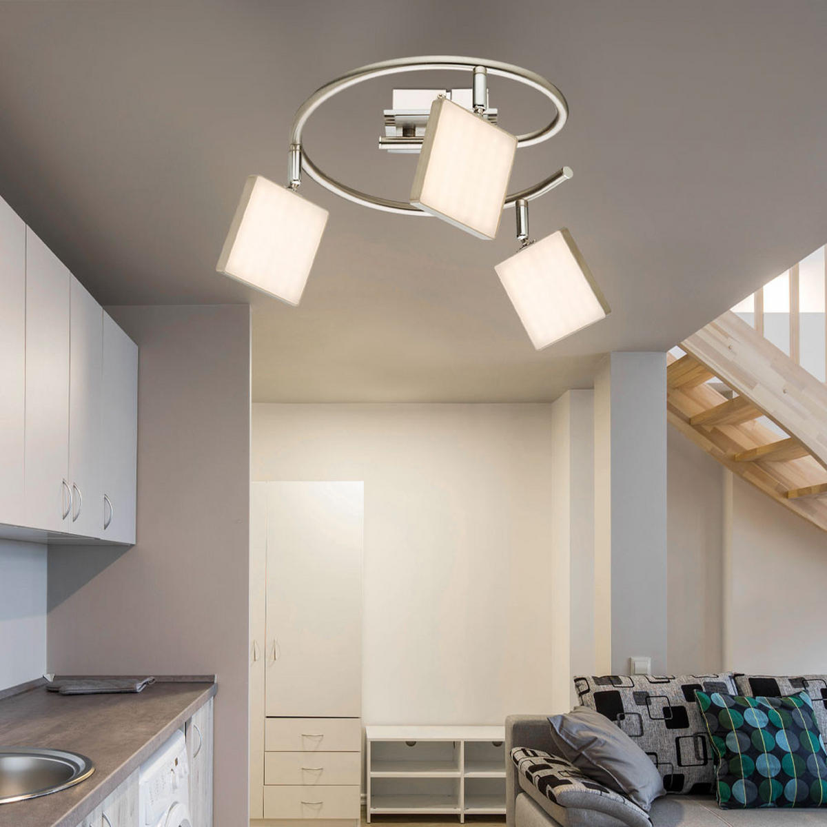 LED DECKENLEUCHTE BRAVA Silber matt Chrom - Silberfarben, Metall (28/28/18.8cm) - Globo Lighting