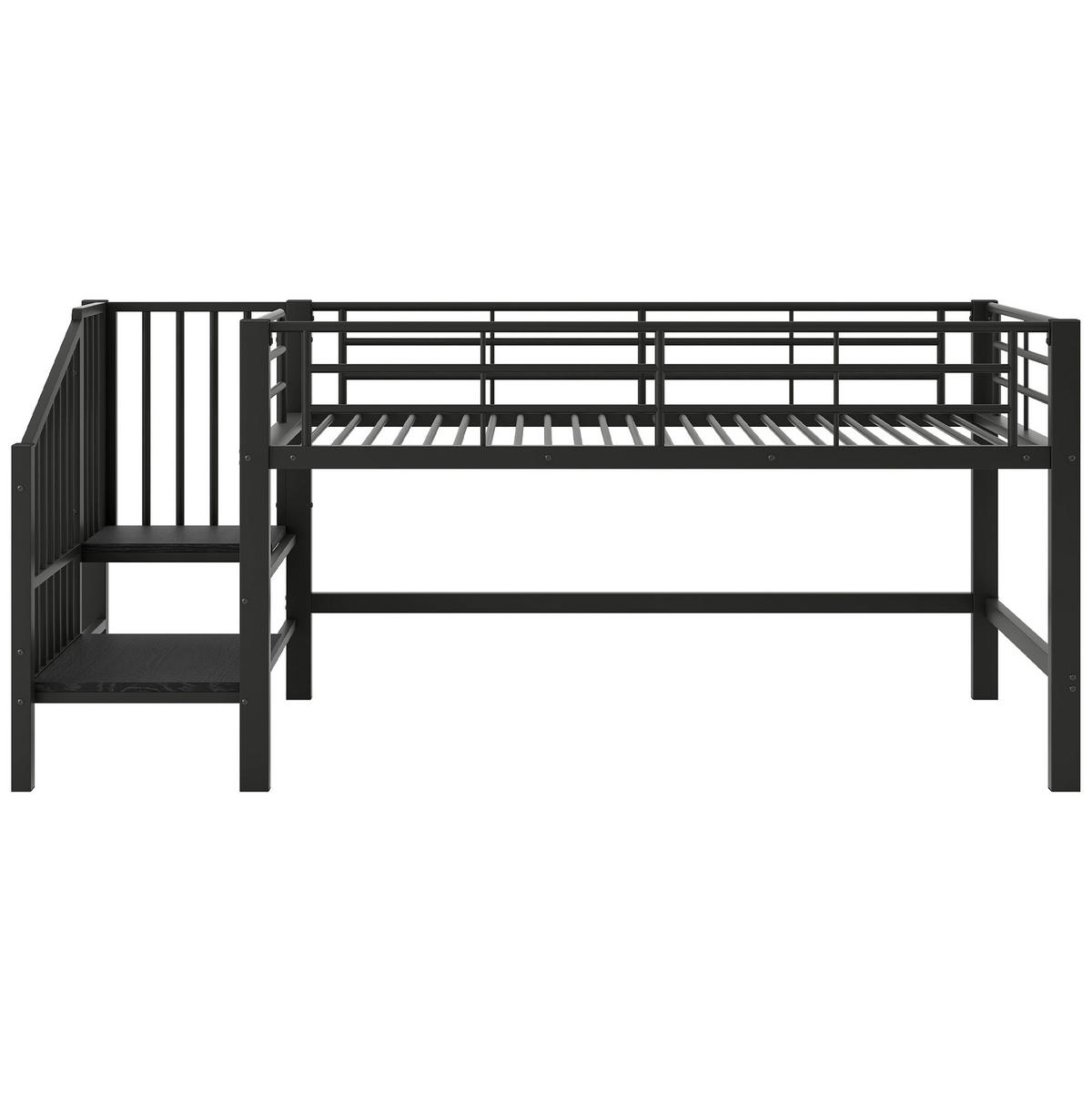 HOCHBETT 90/200 cm Schwarz mit Stauraumtreppe und Metallrahmen - Schwarz, Holzwerkstoff (90/200cm) - Flora Grace