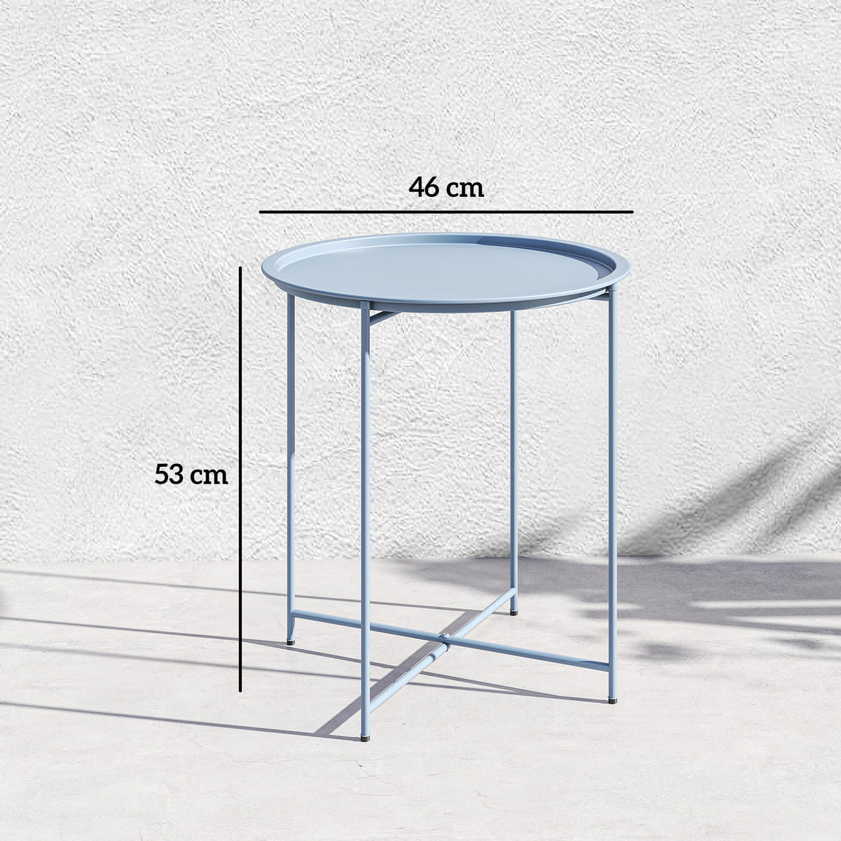 GARTENBEISTELLTISCH DE-14208 klappbar, abnehmbare Platte, Ø46x53 cm Blaugrau - Blau, Metall (46/46/50cm) - ComfortXL
