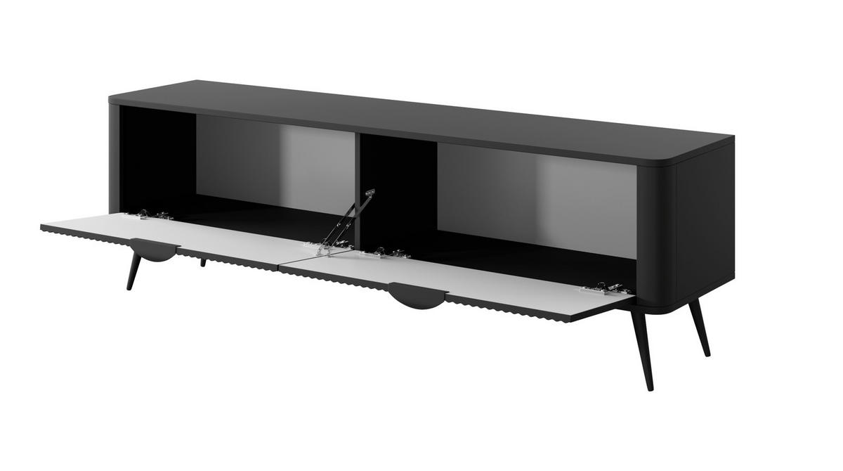 TV-LOWBOARD Flore 163 cm Schwarz - mit geriffelten Fronten - 2 Türen - Schwarz, Holz/Holzwerkstoff (163/51/38cm) - Ravio