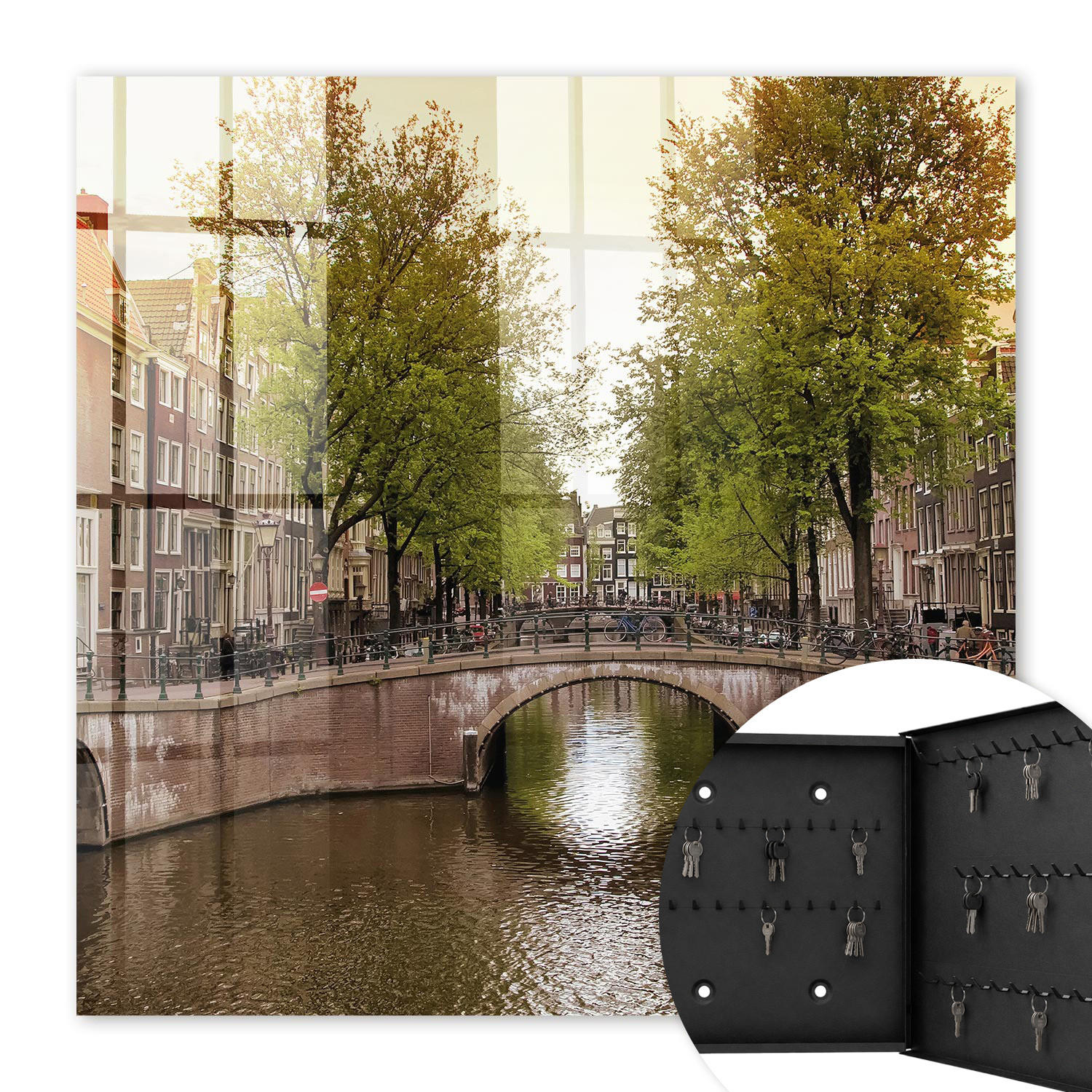 SCHLÜSSELBOX Schwarz 30x30 cm- Türöffnung nach rechts - Stadtkanal - Grün, Metall (30/30/5cm) - TULUP
