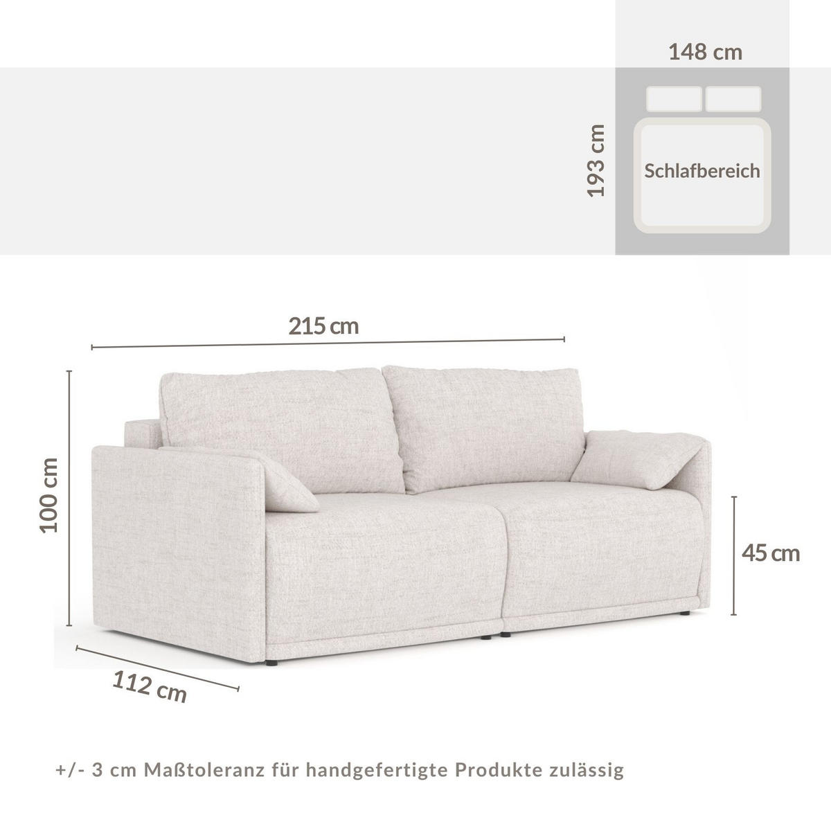 SCHLAFSOFA MIT ECKSOFA-FUNKTION Nappa Grau Webstoff - Schwarz/Grau, Holz/Holzwerkstoff (215/100/112cm) - Maison de Reve