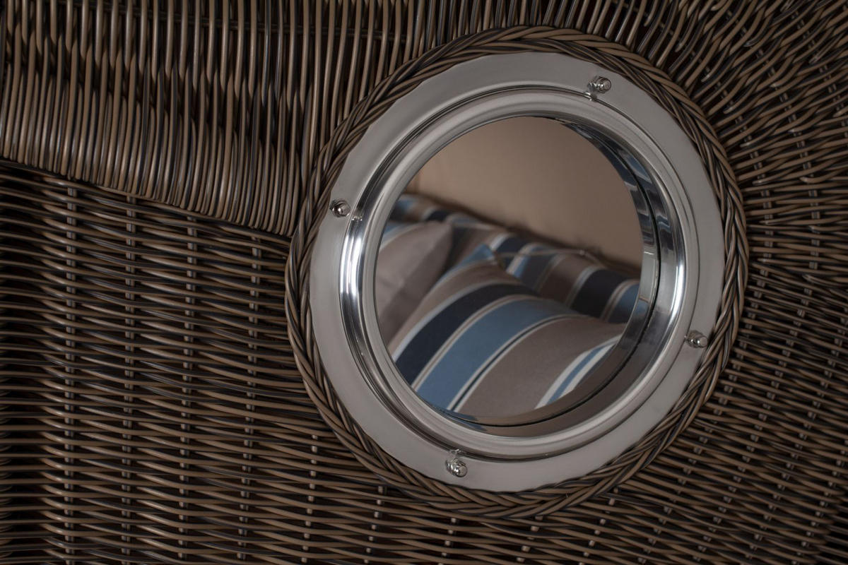 STRANDKORB Komplettset: Ammersee Mahagoni Bullauge - PE grau - Modell 580 - Blau/Beige, Holz/Kunststoff (125/165/80cm) - bene living