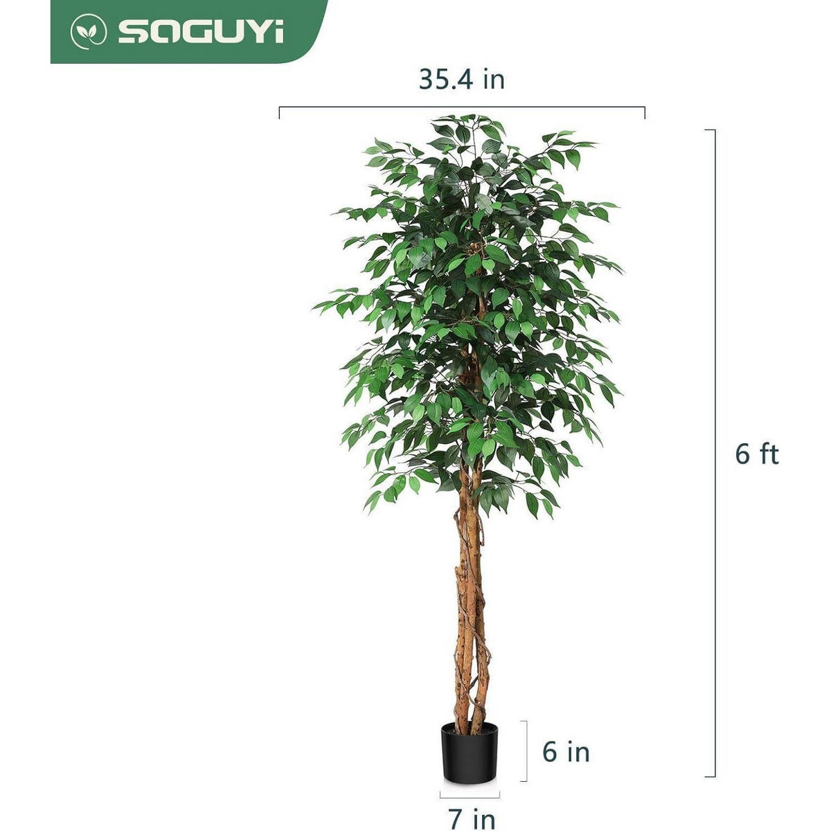 KUNSTPFLANZE Ficusbaum 180 cm mit Naturholzstamm - Grün, Holz (135cm)