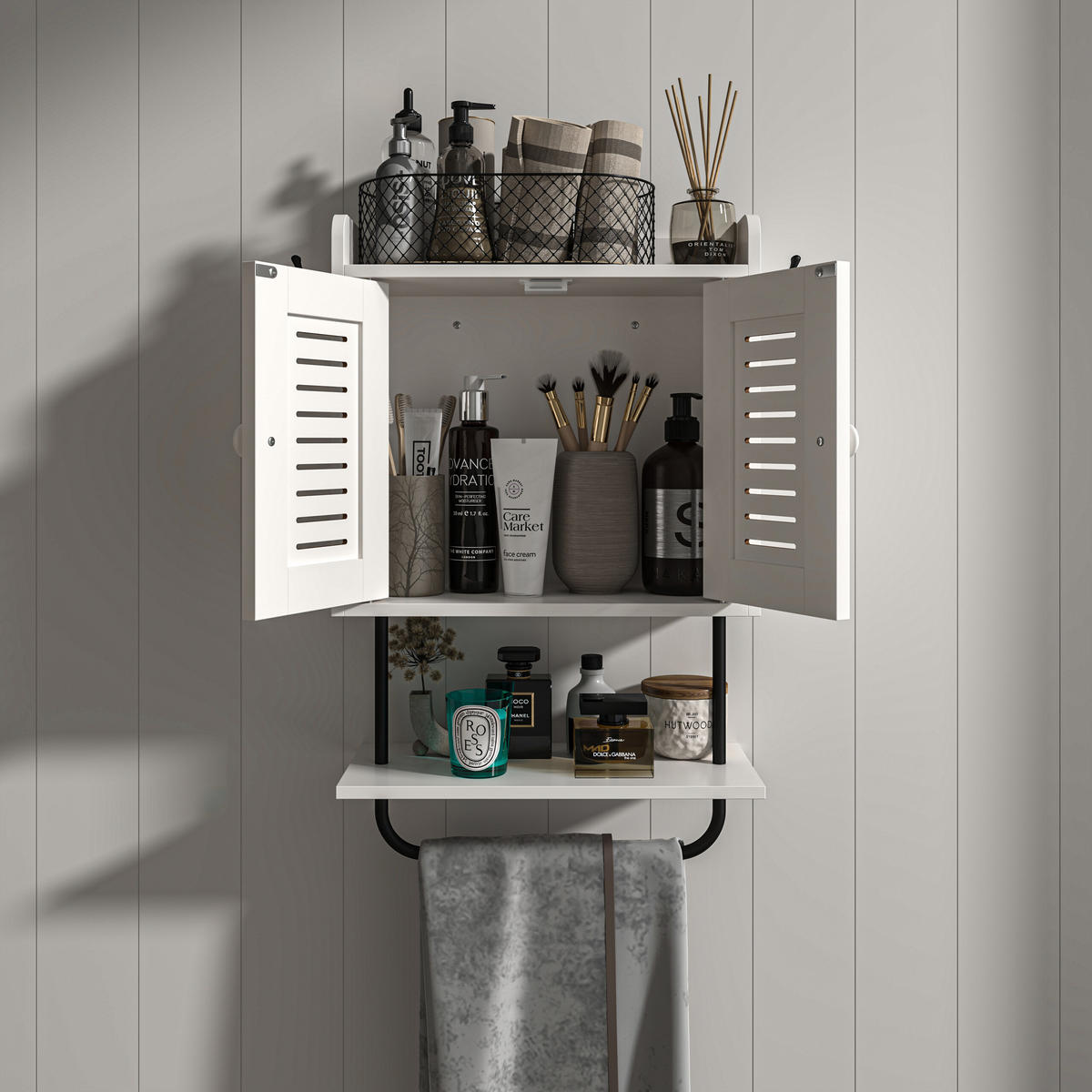 ZÁVĚSNÝ skříň - bílá, kov/kompozitní dřevo (40/61/17.5cm) - Relaxdays